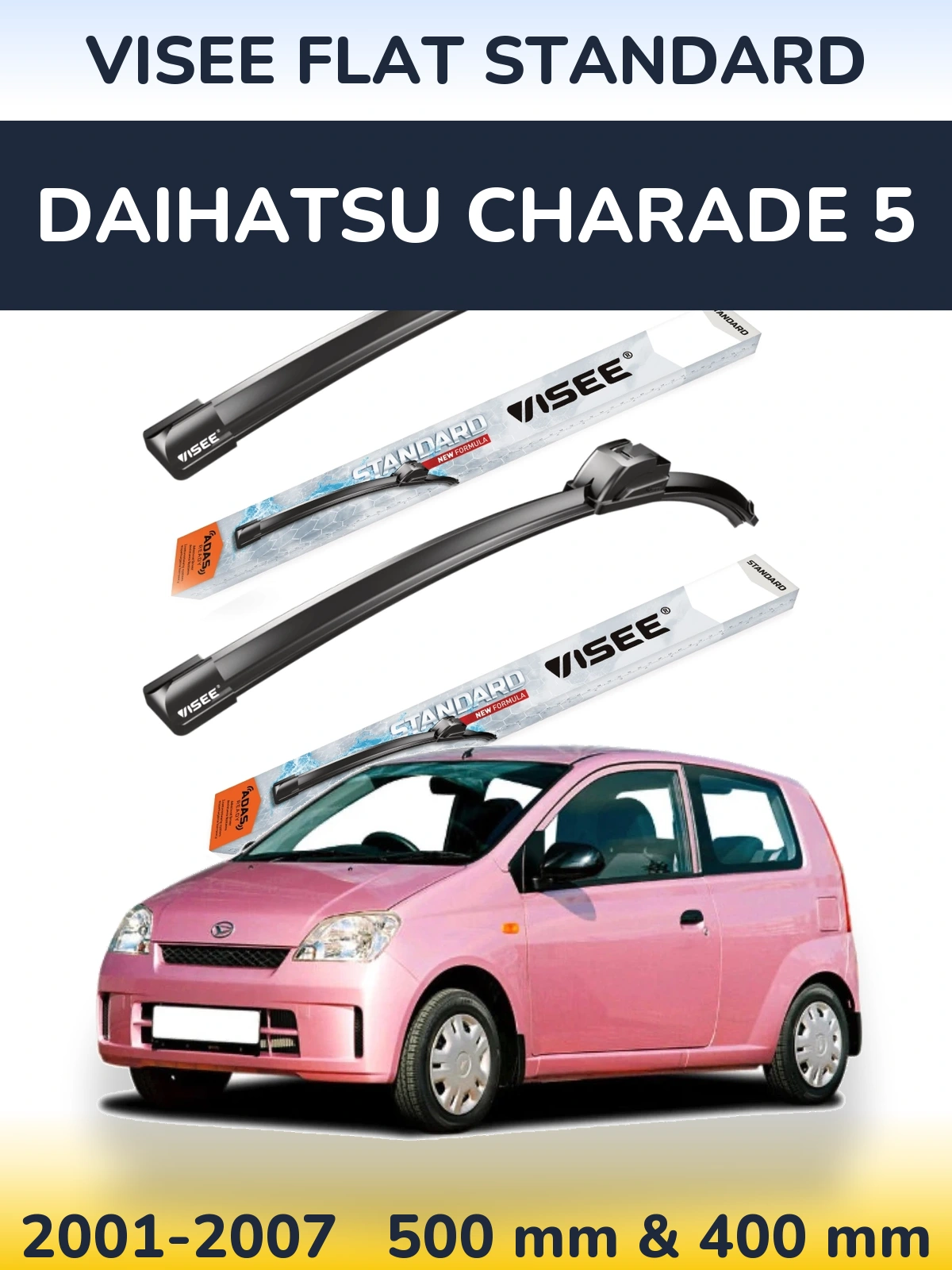Комплект передніх щіток VISEE FLAT STANDARD 500 & 400 мм для Daihatsu Charade 5 2001-2007
