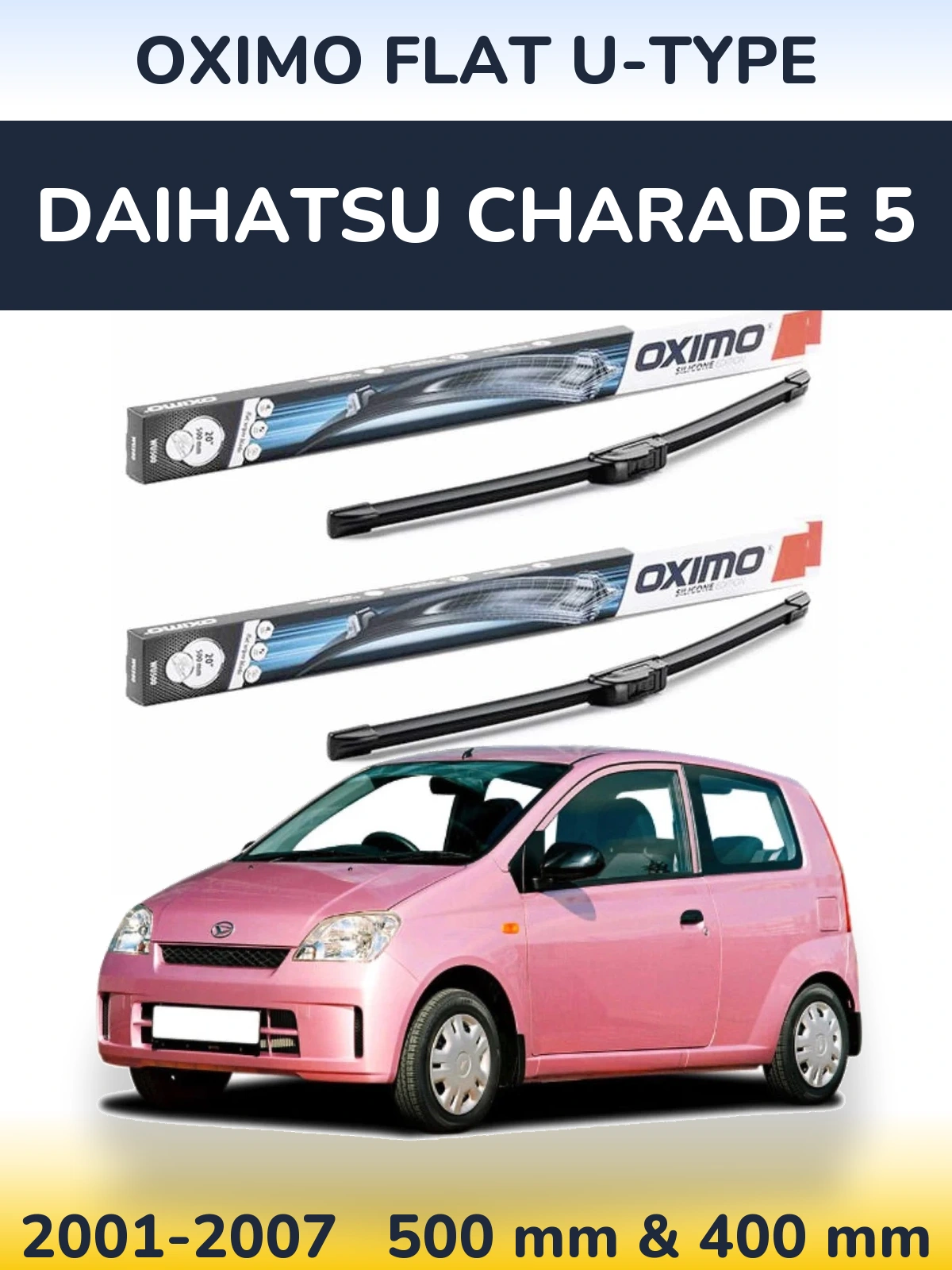 Комплект передних дворников Oximo Flat U-type 500 & 400 мм для Daihatsu Charade 5 2001-2007