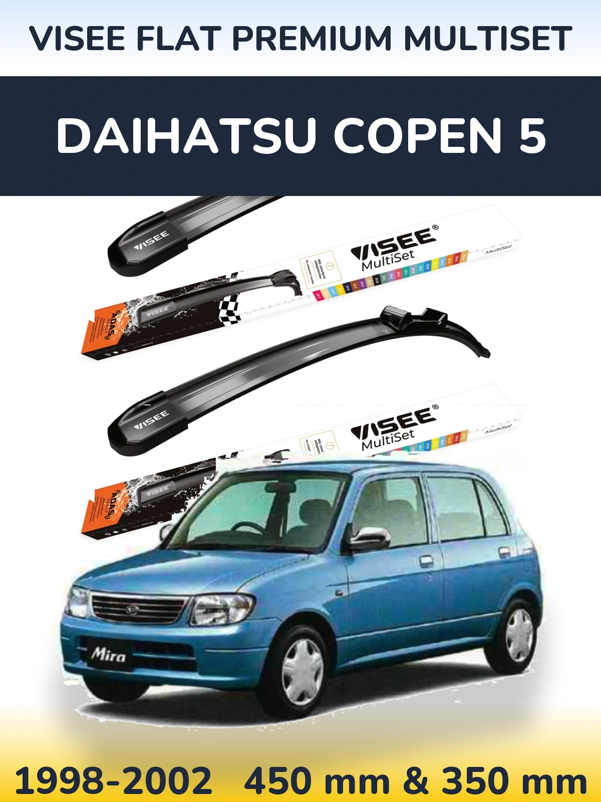 Комплект передніх щіток VISEE FLAT PREMIUM MultiSet 450 & 350 мм для Daihatsu Copen 5 1998-2002