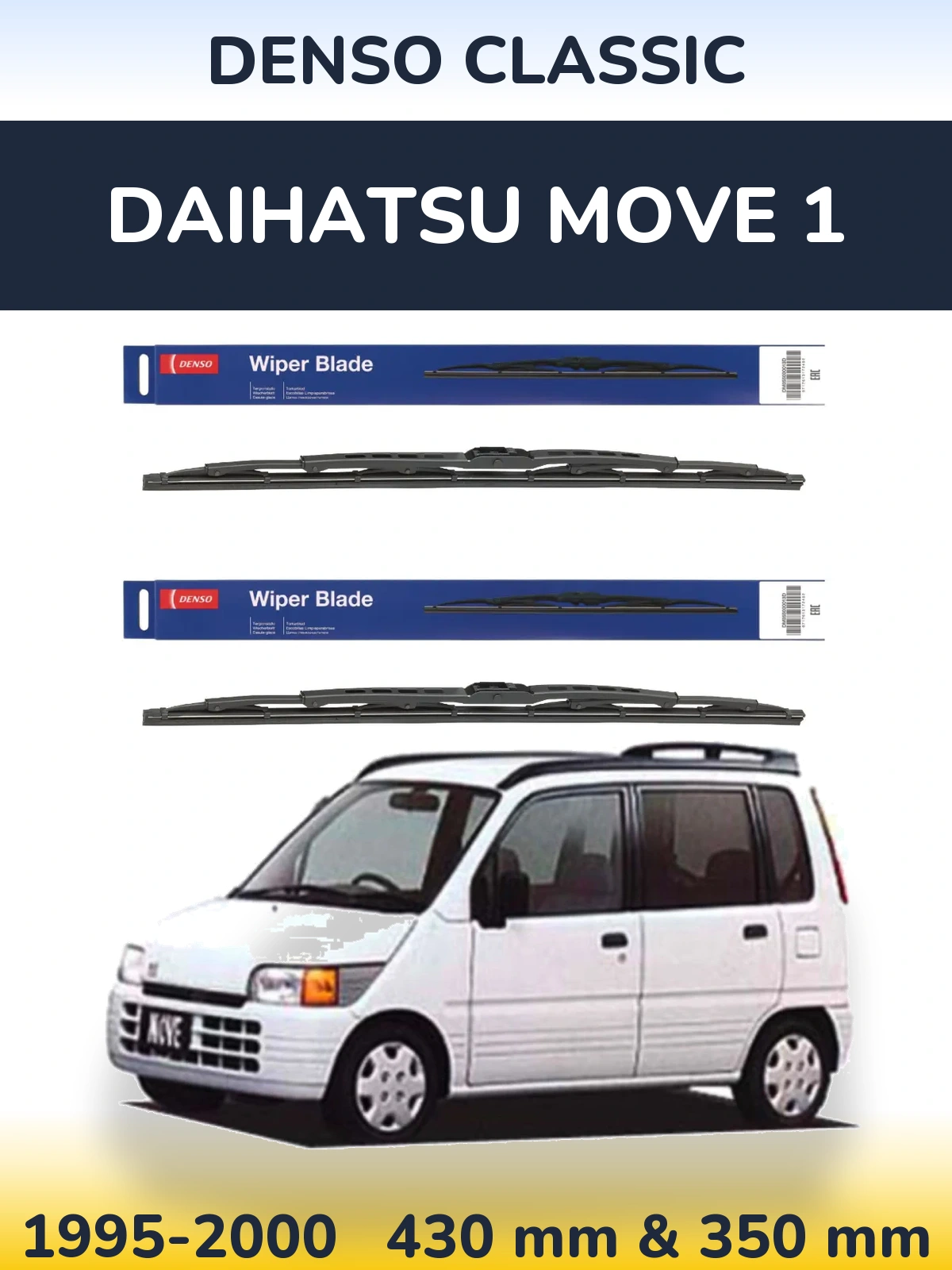 Front wiper blade set Denso Classic 430 & 350 mm for Daihatsu Move 1 1995-2000