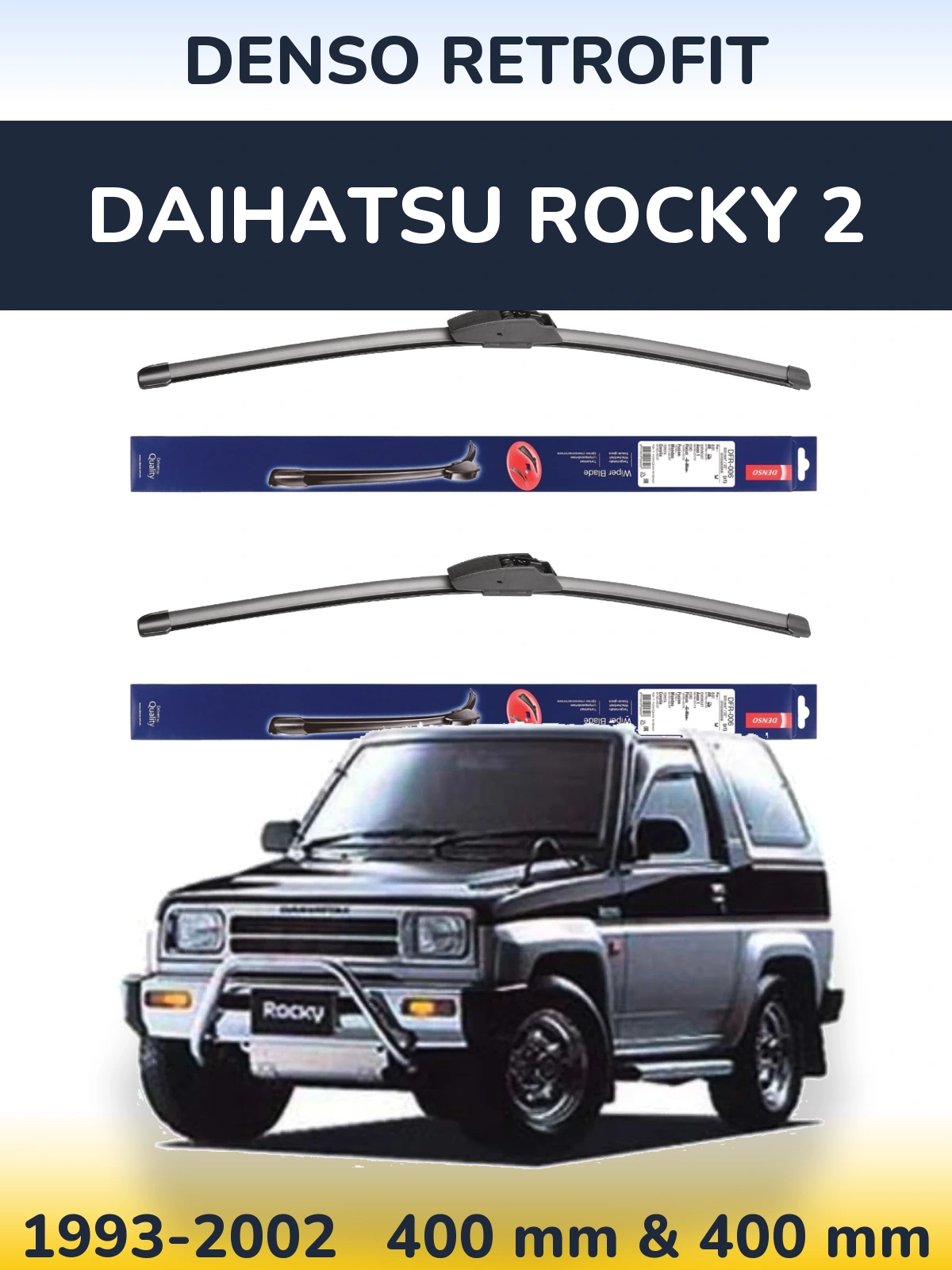 Front wiper blade set Denso Retrofit 400 & 400 mm for Daihatsu Rocky 2 1993-2002