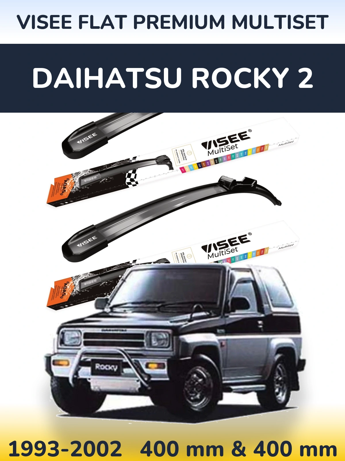 Front wiper blade set VISEE FLAT PREMIUM MultiSet 400 & 400 mm for Daihatsu Rocky 2 1993-2002