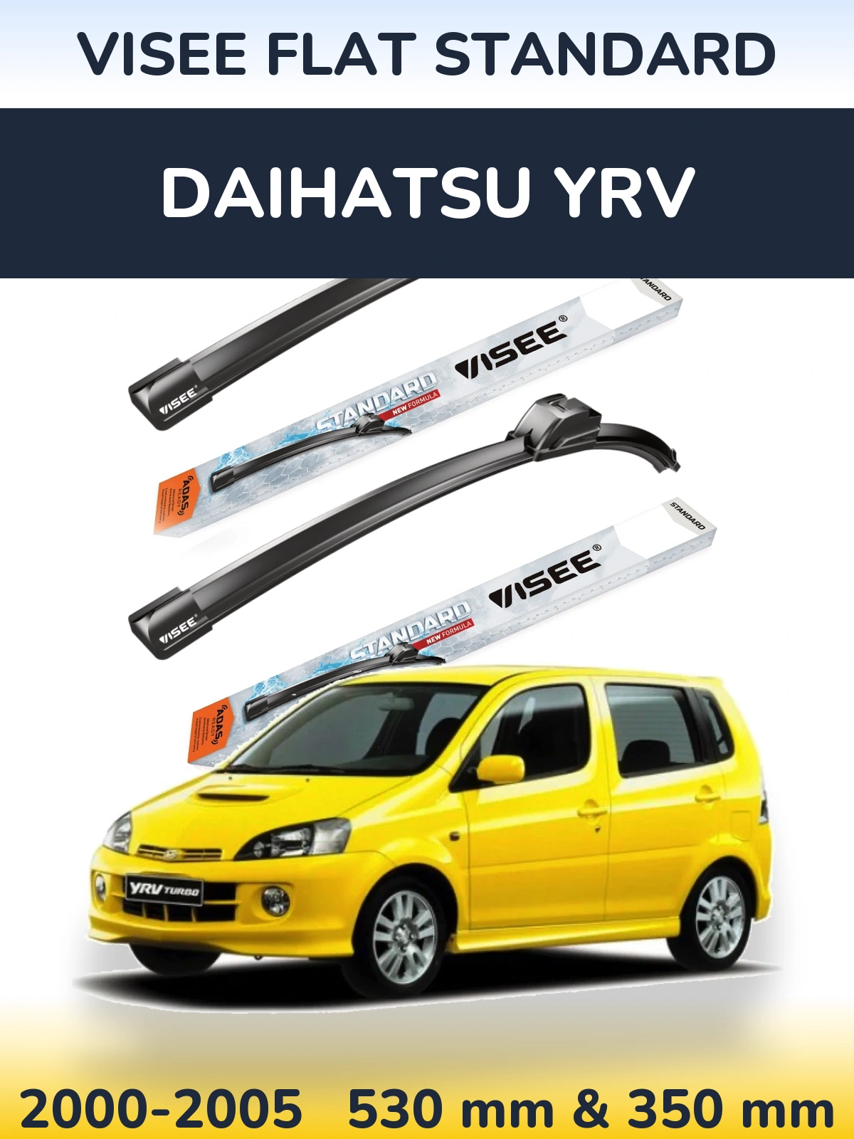 Комплект передних дворников VISEE FLAT STANDARD 530 & 350 мм для Daihatsu YRV 2000-2005