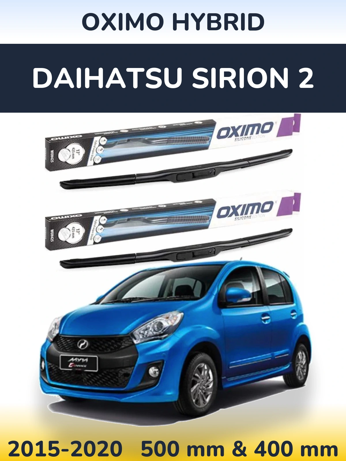 Комплект передних дворников Oximo Hybrid 500 & 400 мм для Daihatsu SIrion 2 2015-2020