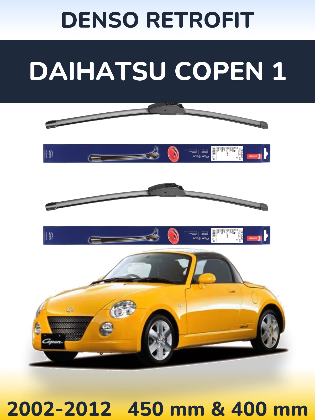 Front wiper blade set Denso Retrofit 450 & 400 mm for Daihatsu Copen 1 2002-2012