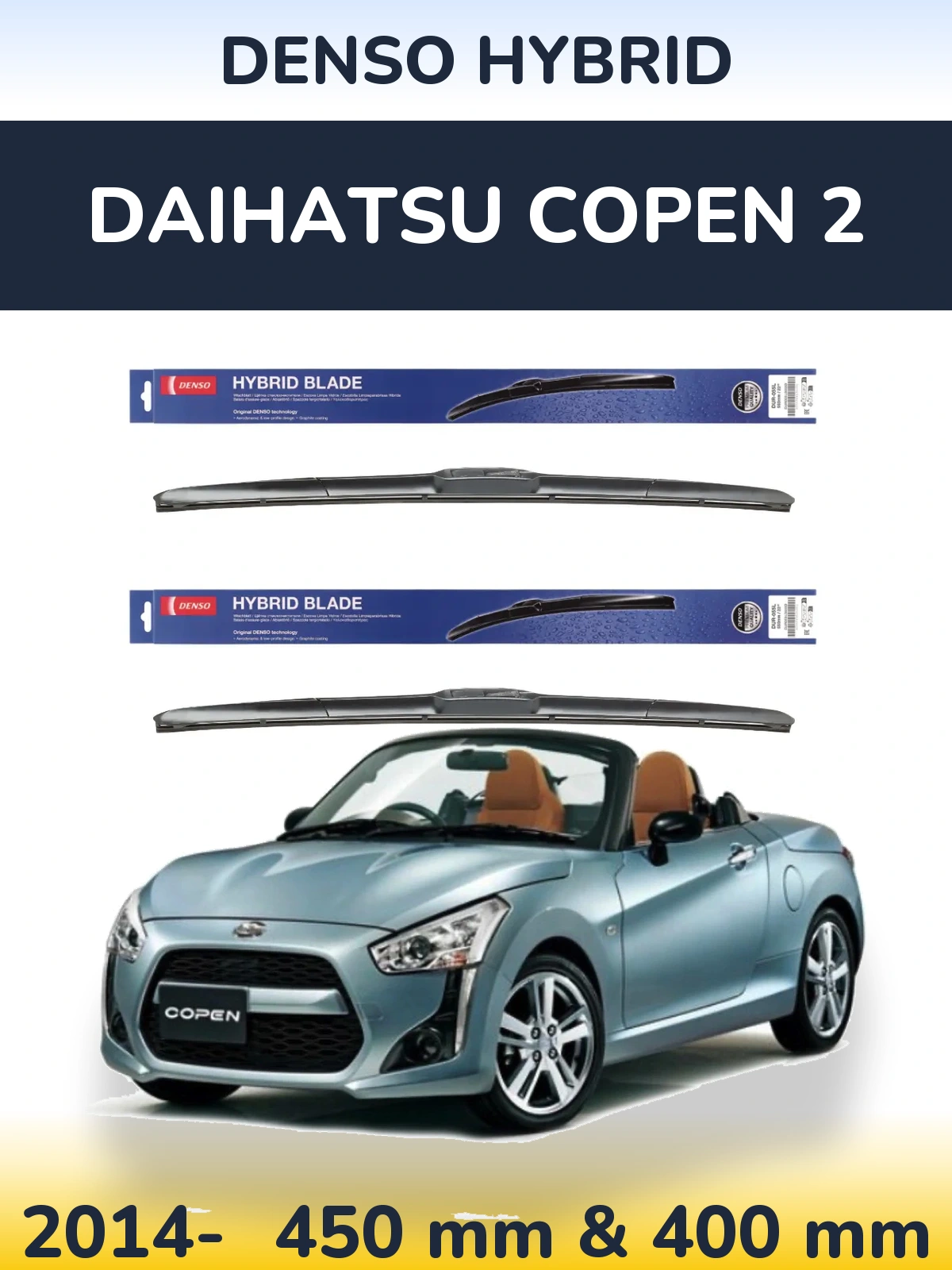 Комплект передних дворников Denso Hybrid 450 & 400 мм для Daihatsu Copen 2 2014-2026