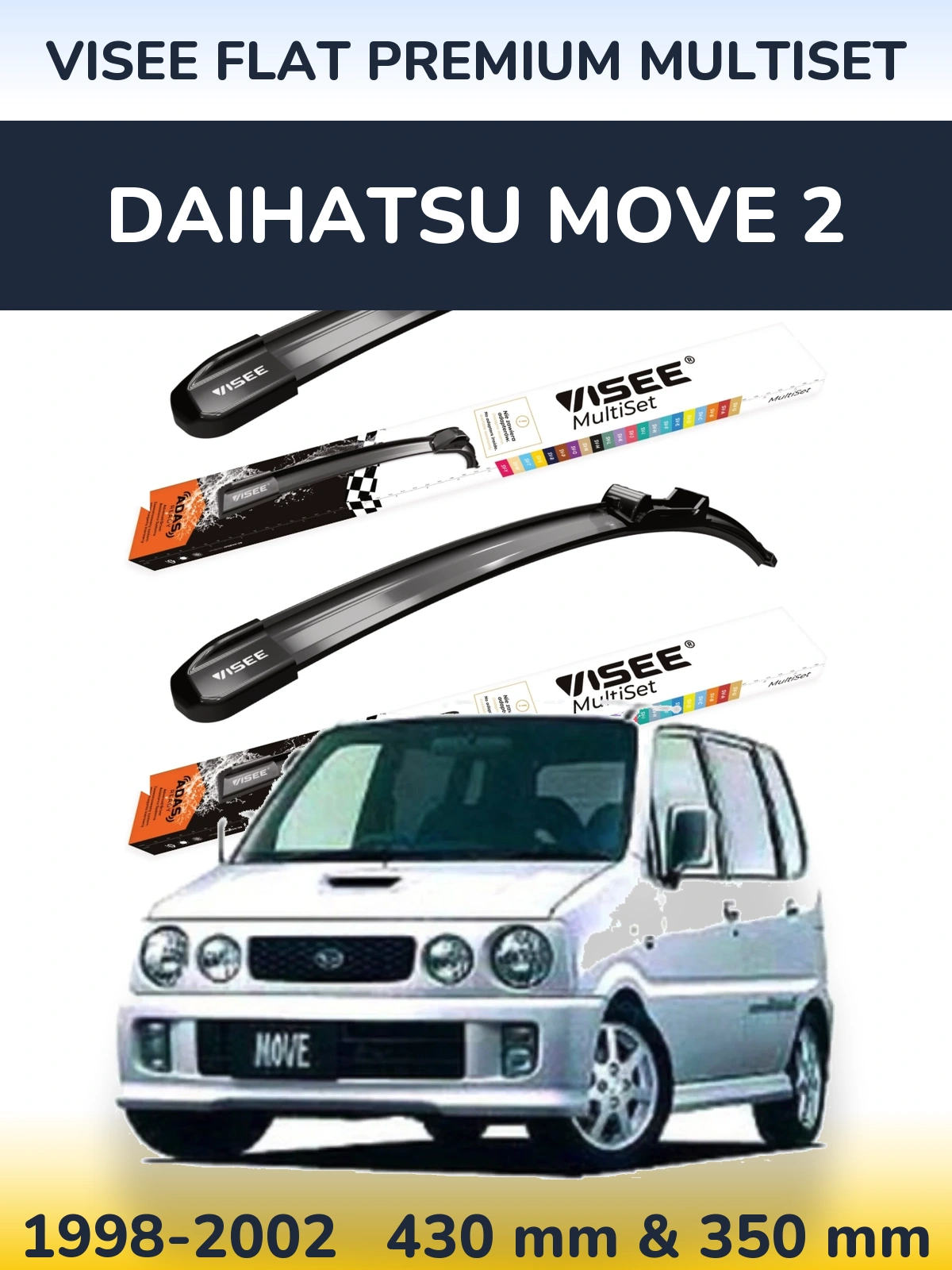 Front wiper blade set VISEE FLAT PREMIUM MultiSet 430 & 350 mm for Daihatsu Move 2 1998-2002