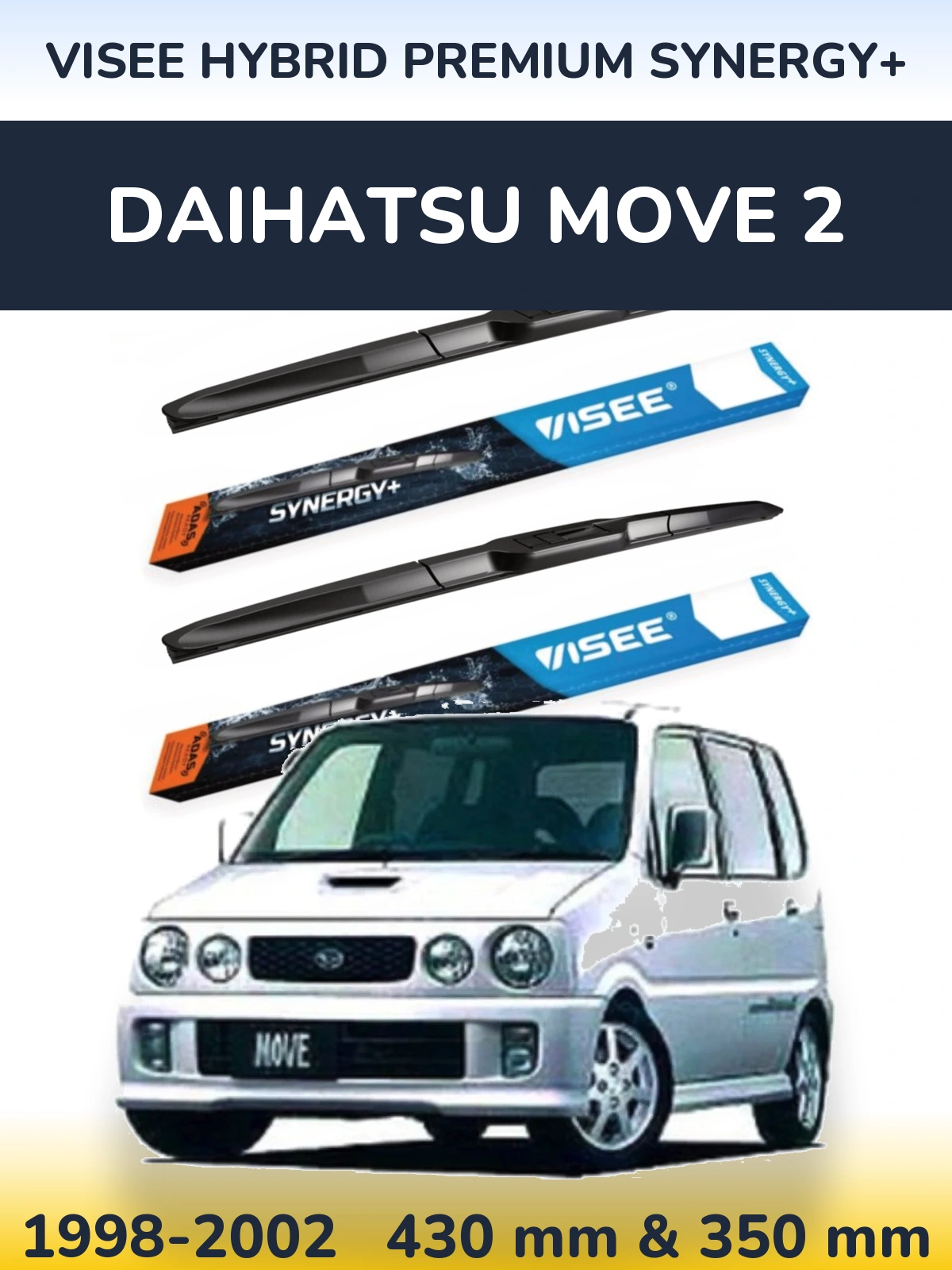 Комплект передніх щіток VISEE HYBRID PREMIUM SYNERGY+ 430 & 350 мм для Daihatsu Move 2 1998-2002