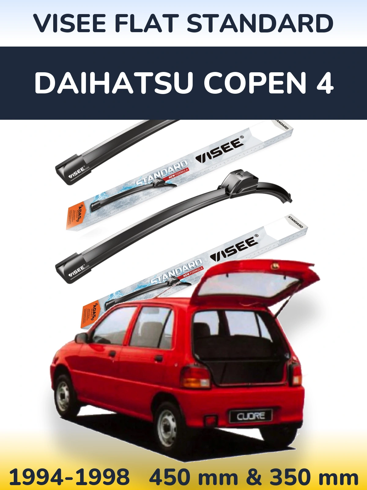Комплект передних дворников VISEE FLAT STANDARD 450 & 350 мм для Daihatsu Copen 4 1994-1998