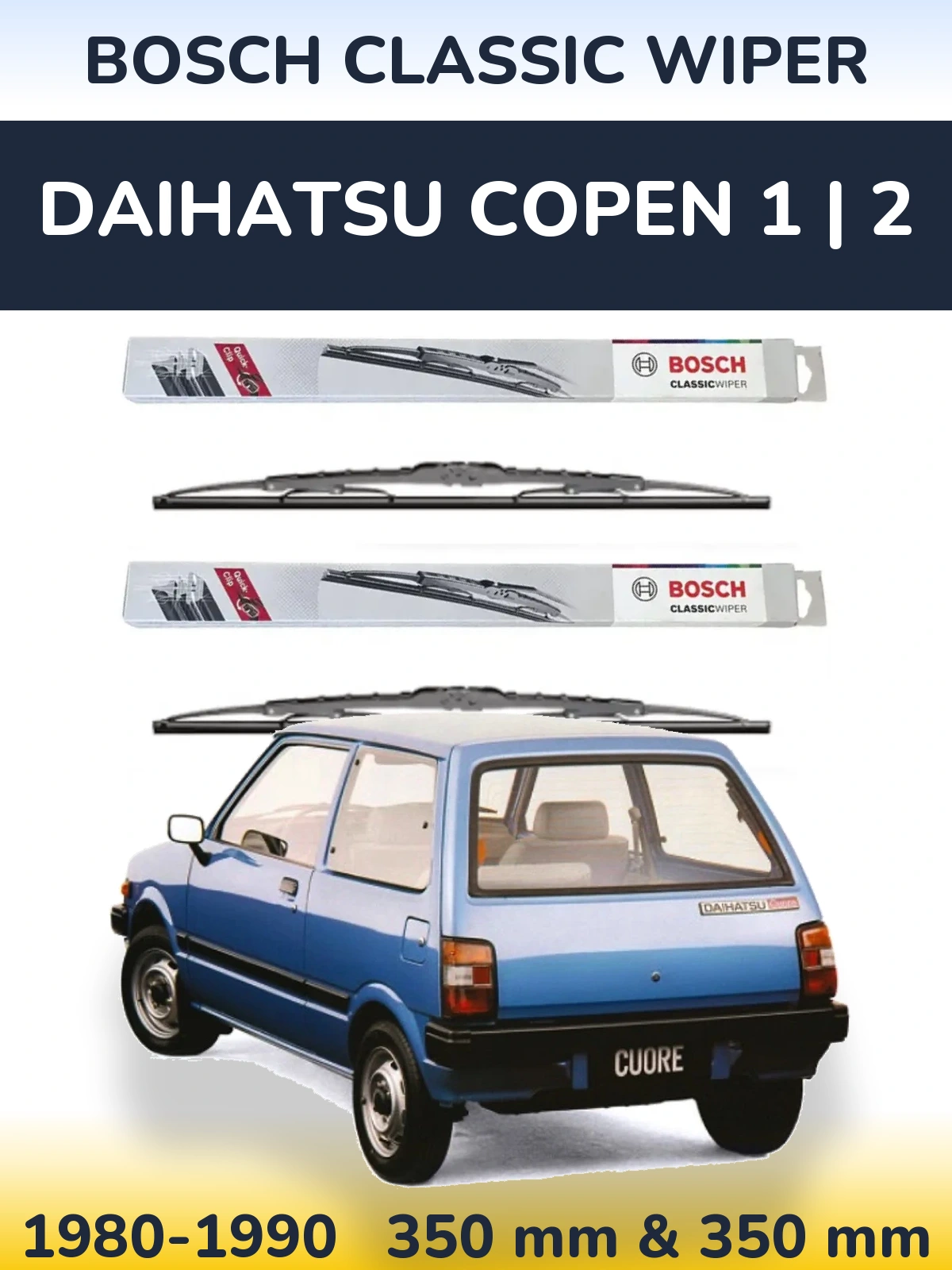 Front wiper blade set BOSCH Classic Wiper 340 & 340 mm for Daihatsu Copen 1 | 2 1980-1990