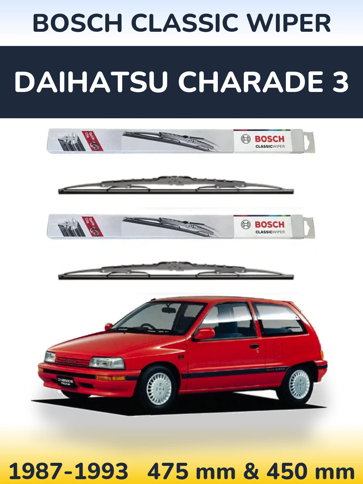 Комплект передніх щіток BOSCH Classic Wiper 475 & 450 мм для Daihatsu Charade 3 1987-1993