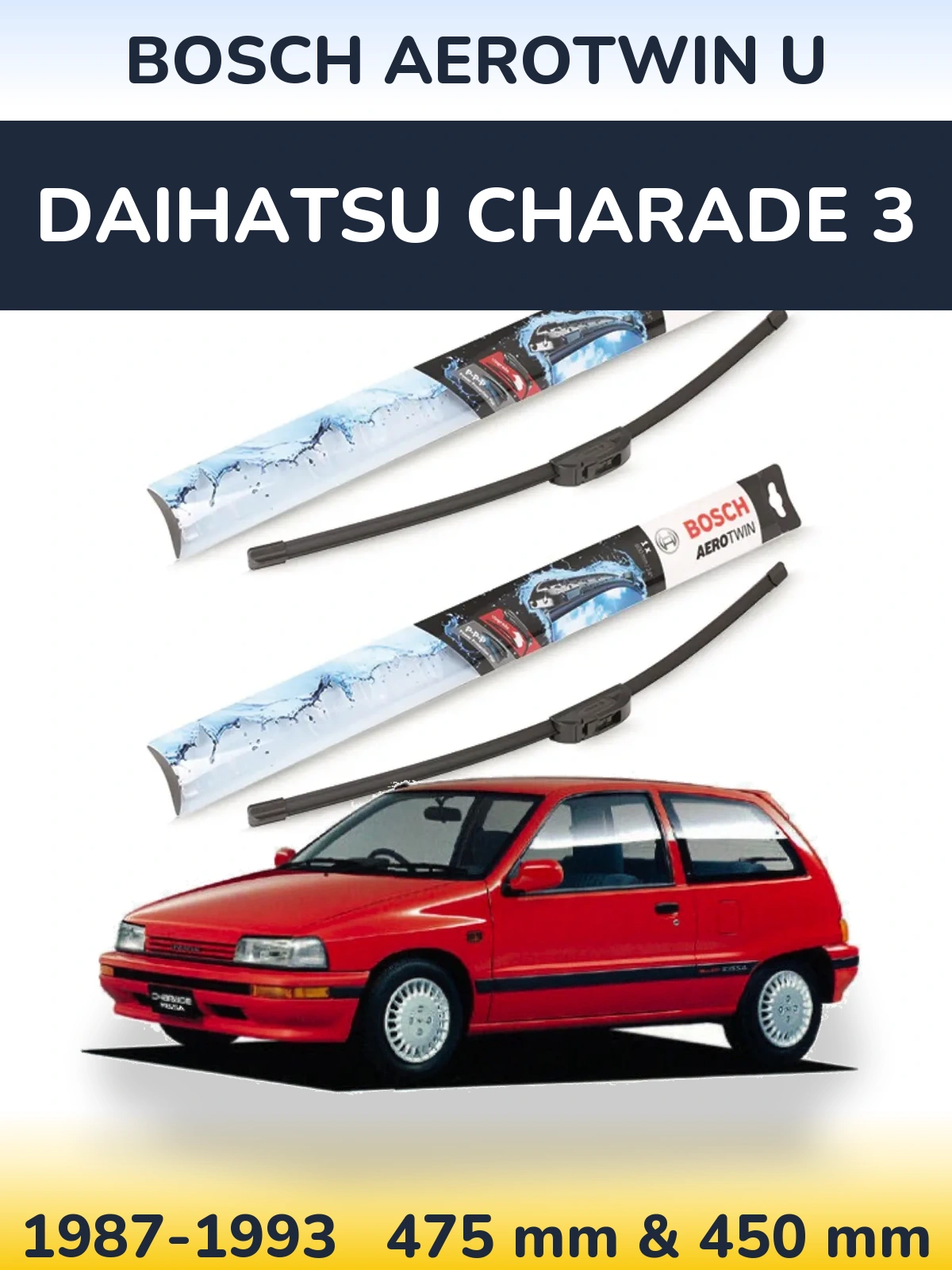 Комплект передних дворников BOSCH AeroTwin U 475 & 450 мм для Daihatsu Charade 3 1987-1993