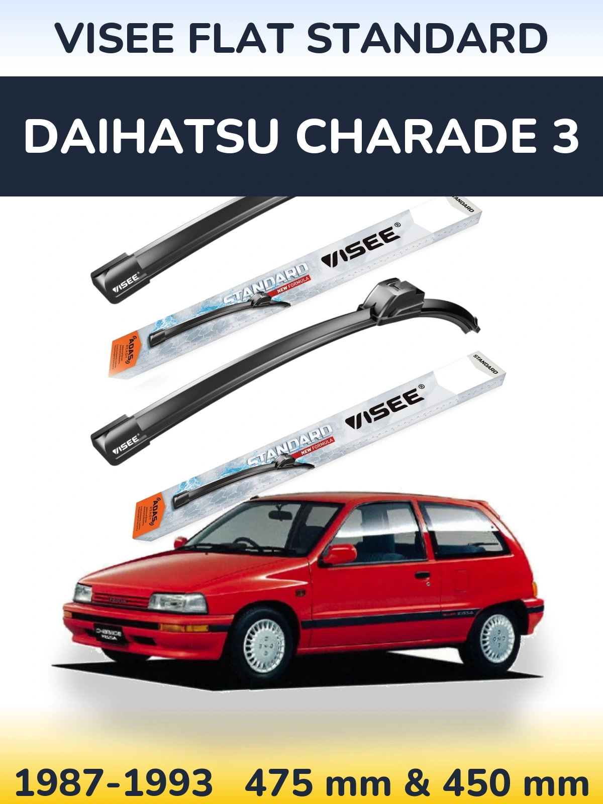 Комплект передних дворников VISEE FLAT STANDARD 475 & 450 мм для Daihatsu Charade 3 1987-1993