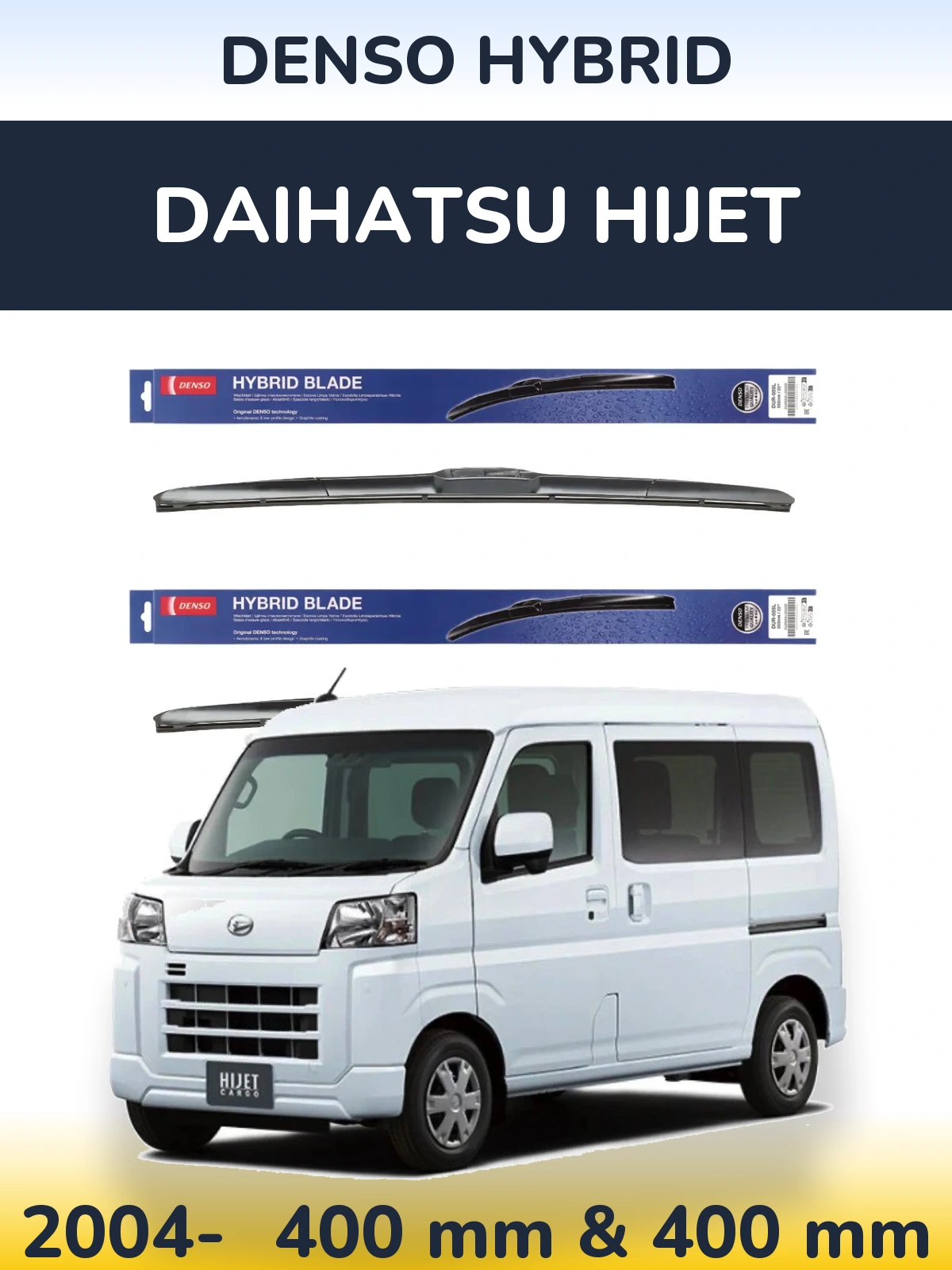 Front wiper blade set Denso Hybrid 400 & 400 mm for Daihatsu HiJet 2004-2026