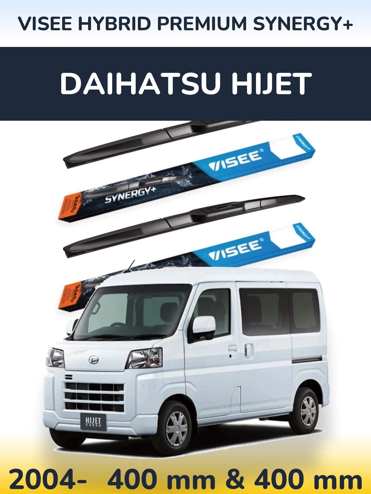 Front wiper blade set VISEE HYBRID PREMIUM SYNERGY+ 400 & 400 mm for Daihatsu HiJet 2004-2026