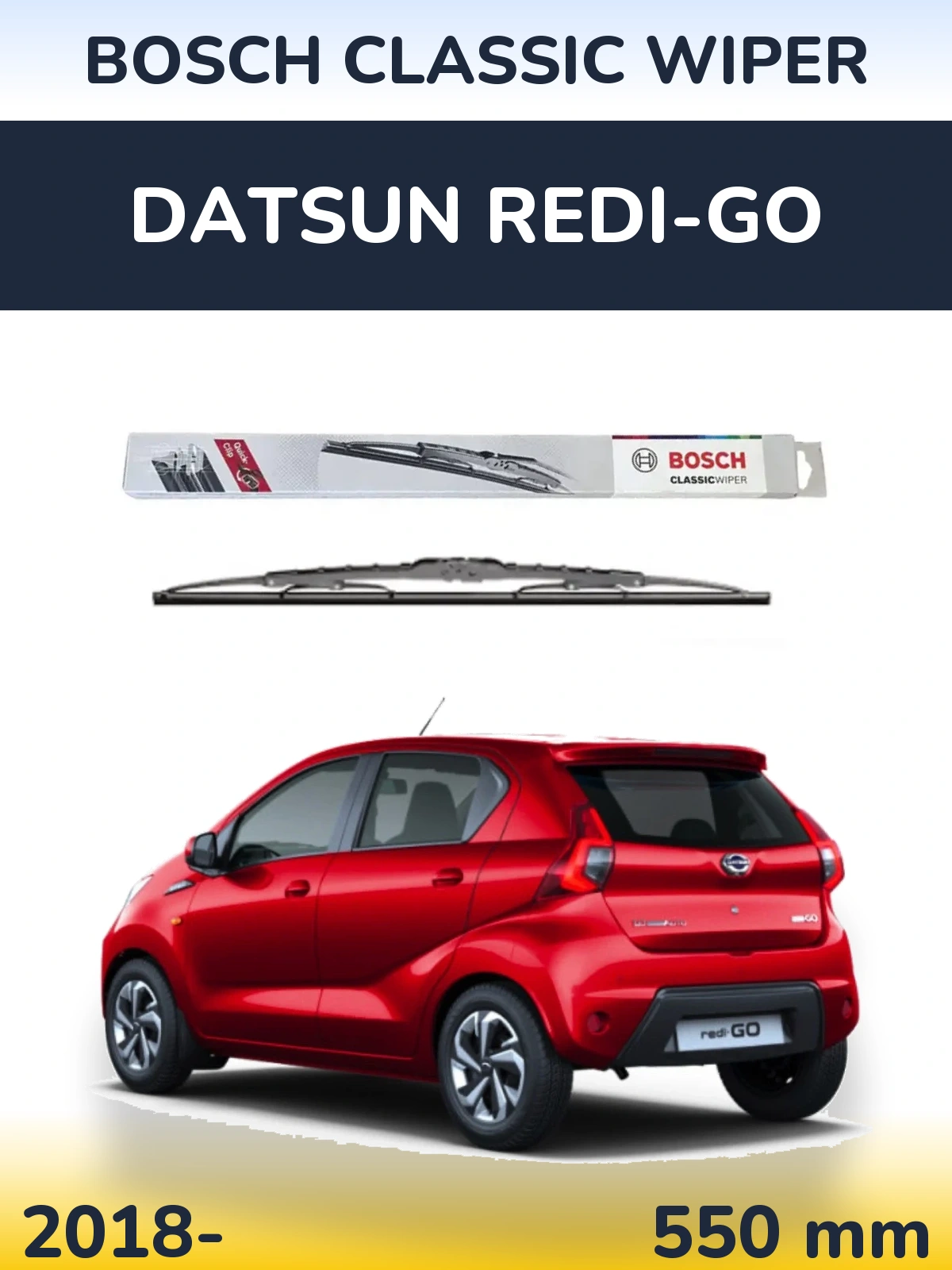 Front wiper blade BOSCH Classic Wiper 550 mm for Datsun Redi-Go 2018-2026