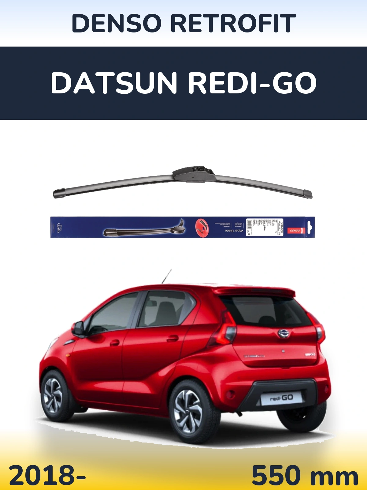 Front wiper blade Denso Retrofit 550 mm for Datsun Redi-Go 2018-2026
