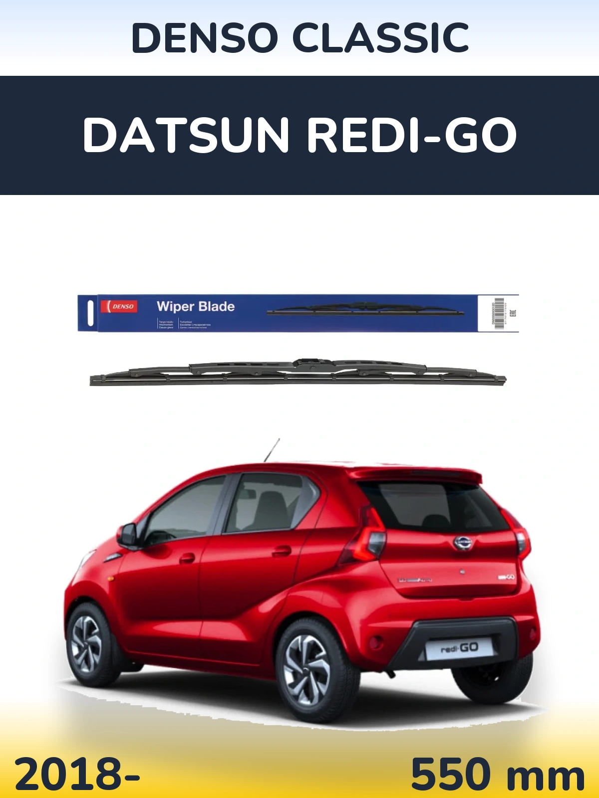 Front wiper blade Denso Classic 550 mm for Datsun Redi-Go 2018-2026