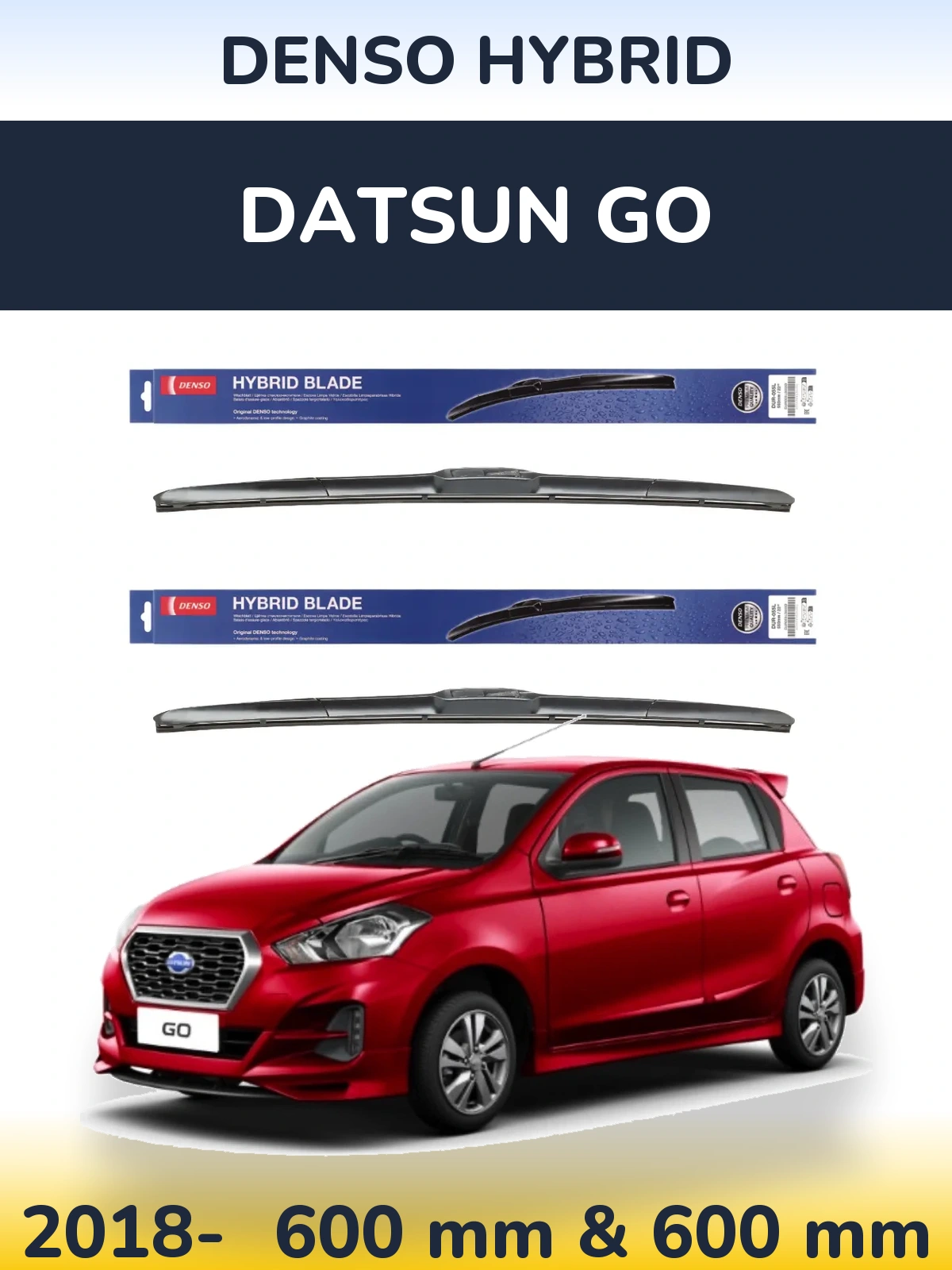 Комплект передних дворников Denso Hybrid 600 & 600 мм для Datsun Go 2018-2026