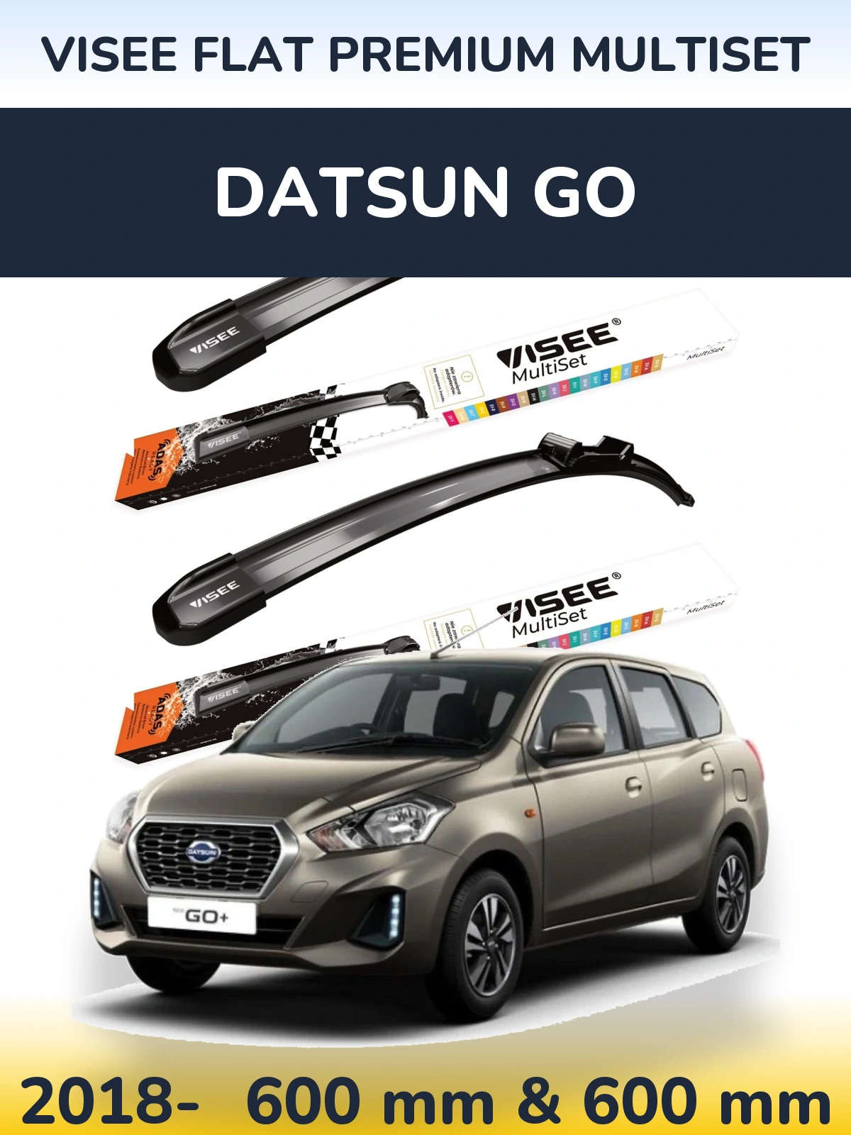 Front wiper blade set VISEE FLAT PREMIUM MultiSet 600 & 600 mm for Datsun Go 2018-2026
