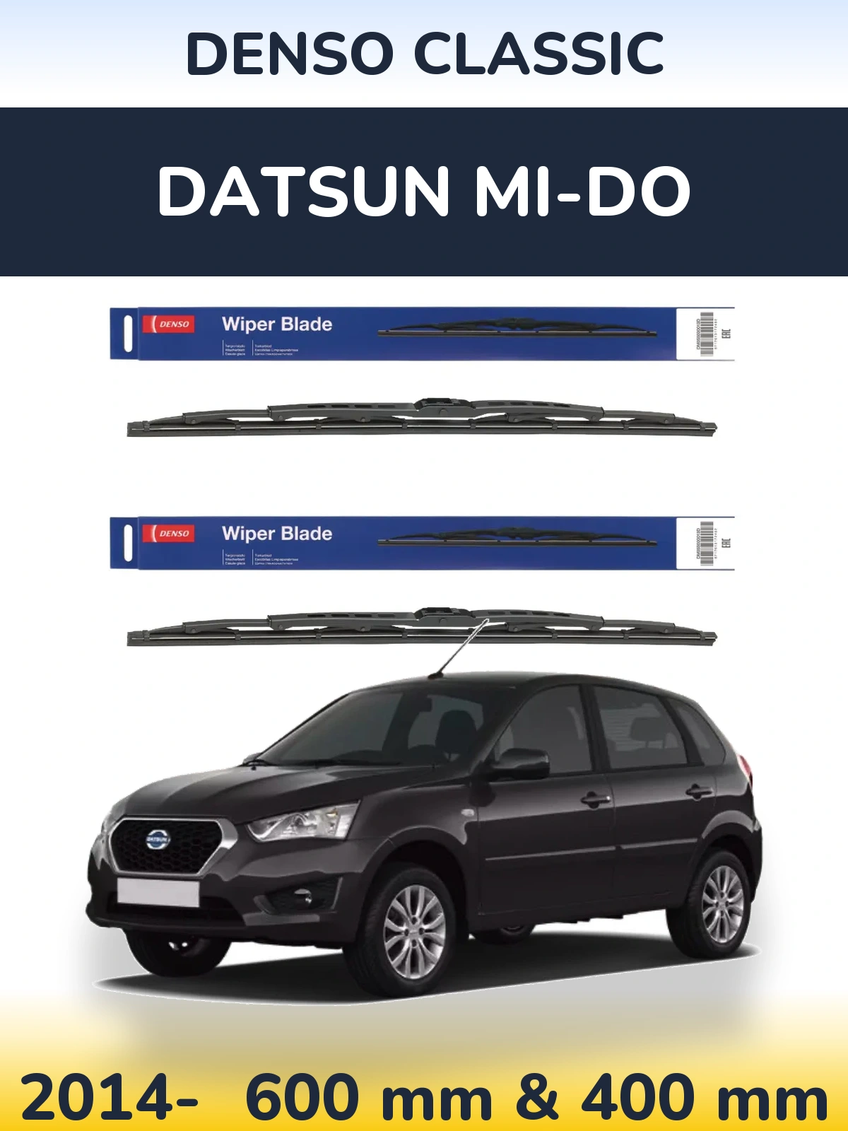 Front wiper blade set Denso Classic 600 & 400 mm for Datsun mi-DO 2014-2026
