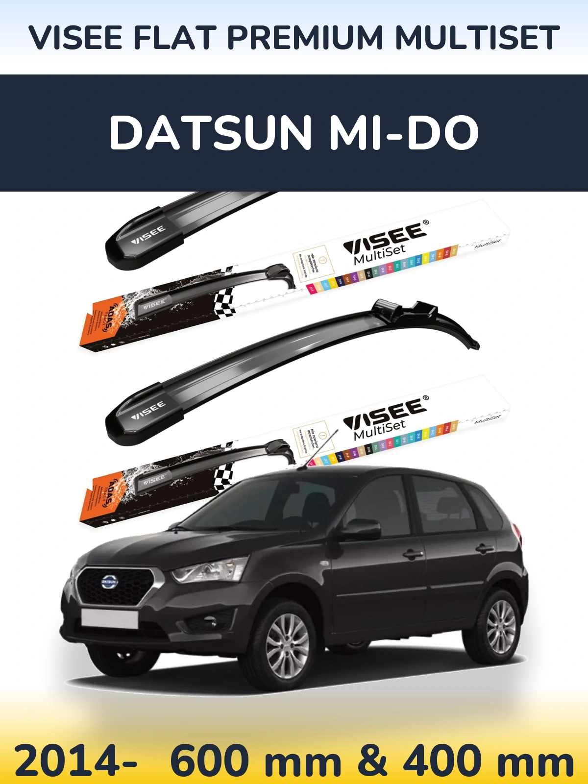 Front wiper blade set VISEE FLAT PREMIUM MultiSet 600 & 400 mm for Datsun mi-DO 2014-2026