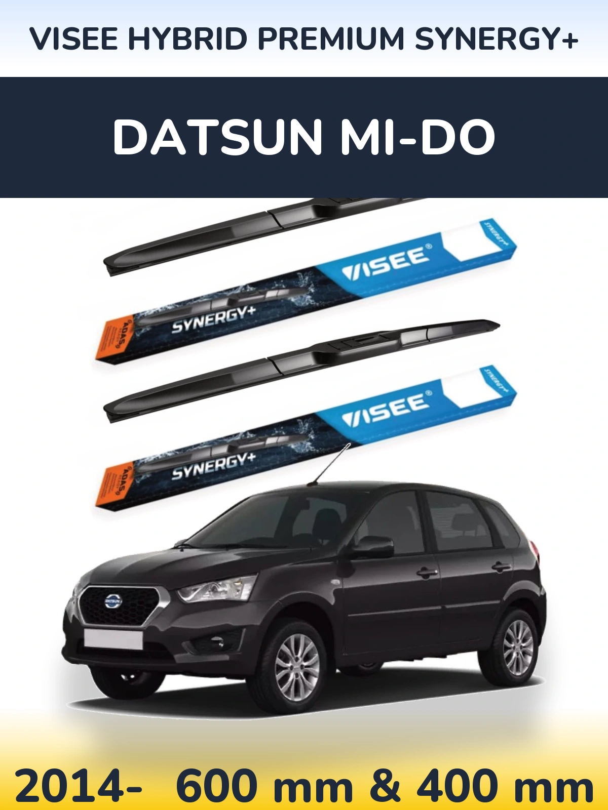 Front wiper blade set VISEE HYBRID PREMIUM SYNERGY+ 600 & 400 mm for Datsun mi-DO 2014-2026