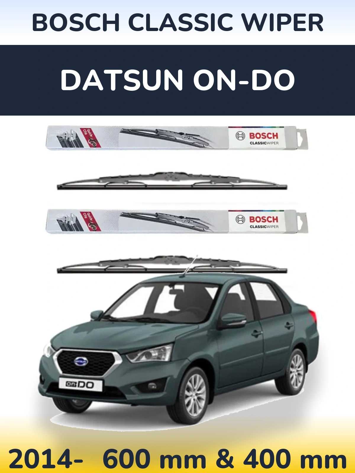 Комплект передних дворников BOSCH Classic Wiper 600 & 400 мм для Datsun on-DO 2014-2026