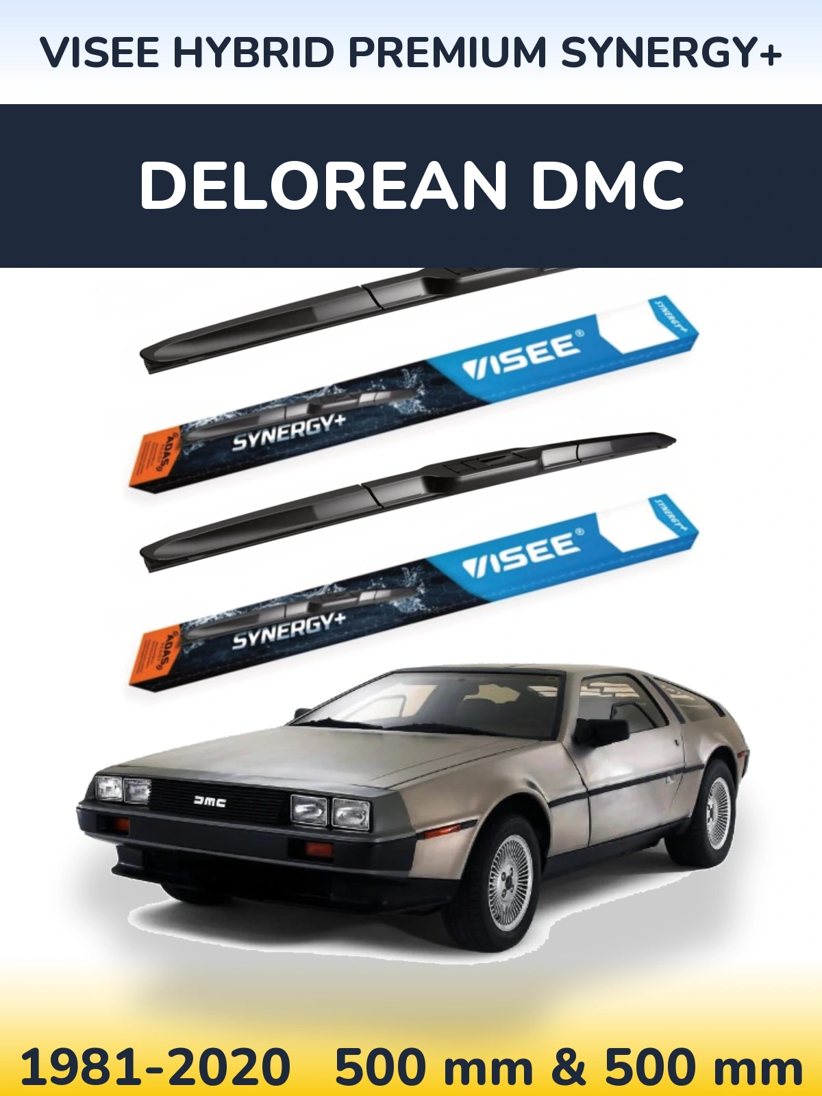 Комплект передних дворников VISEE HYBRID PREMIUM SYNERGY+ 500 & 500 мм для DeLorean DMC 1981-2020