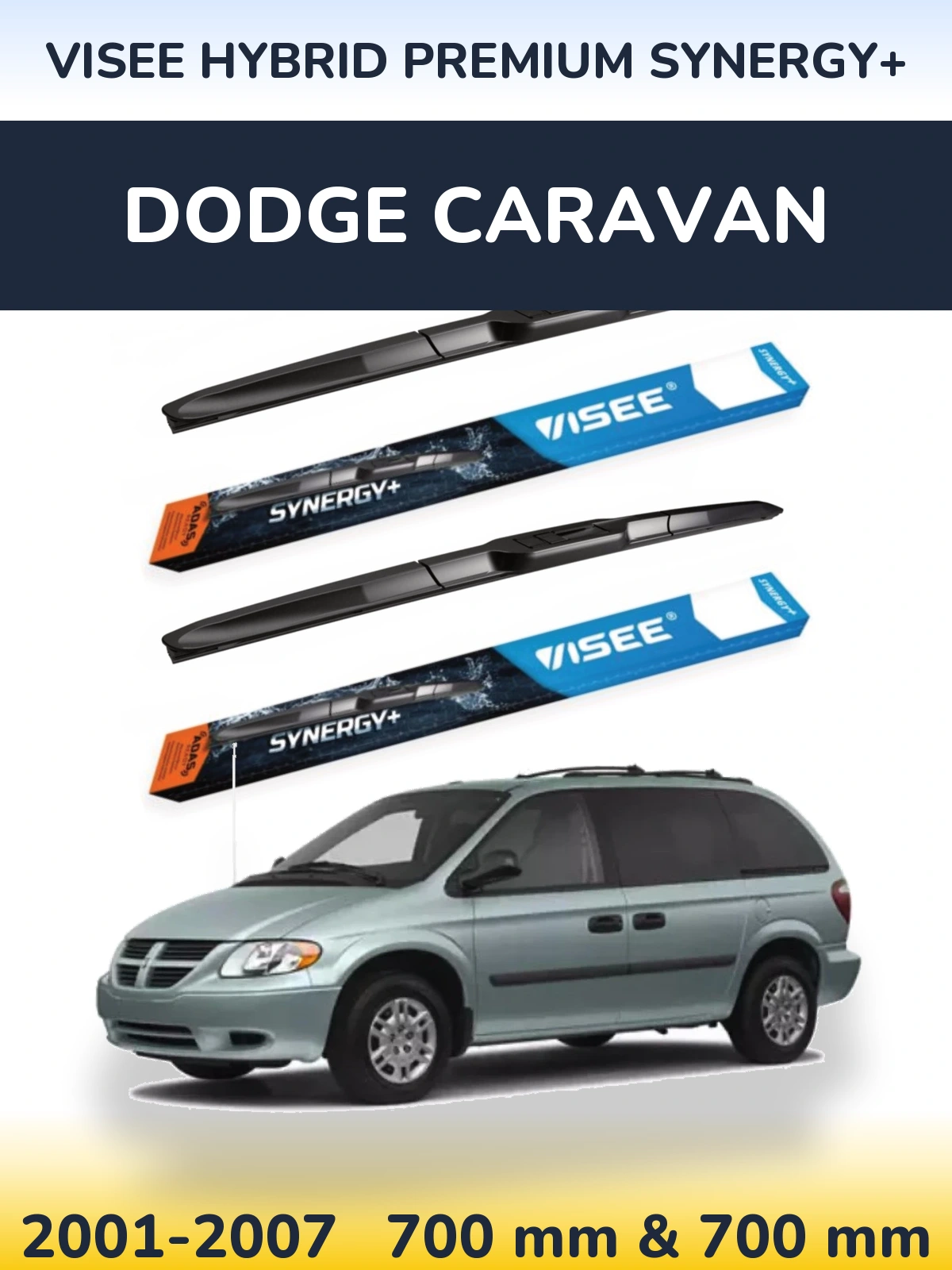 Front wiper blade set VISEE HYBRID PREMIUM SYNERGY+ 700 & 700 mm for Dodge Caravan 2001-2007