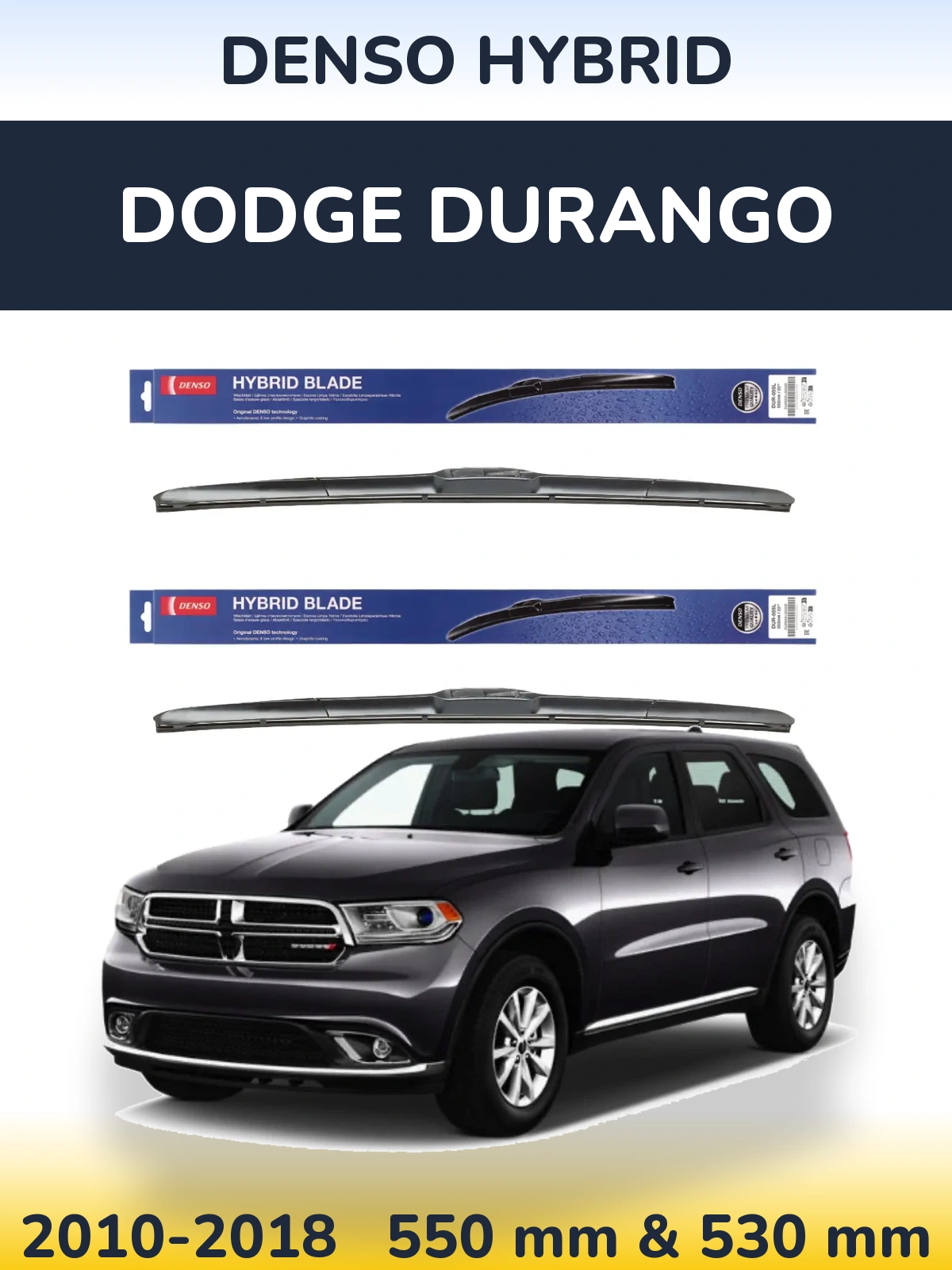 Front wiper blade set Denso Hybrid 550 & 530 mm for Dodge Durango 2010-2018