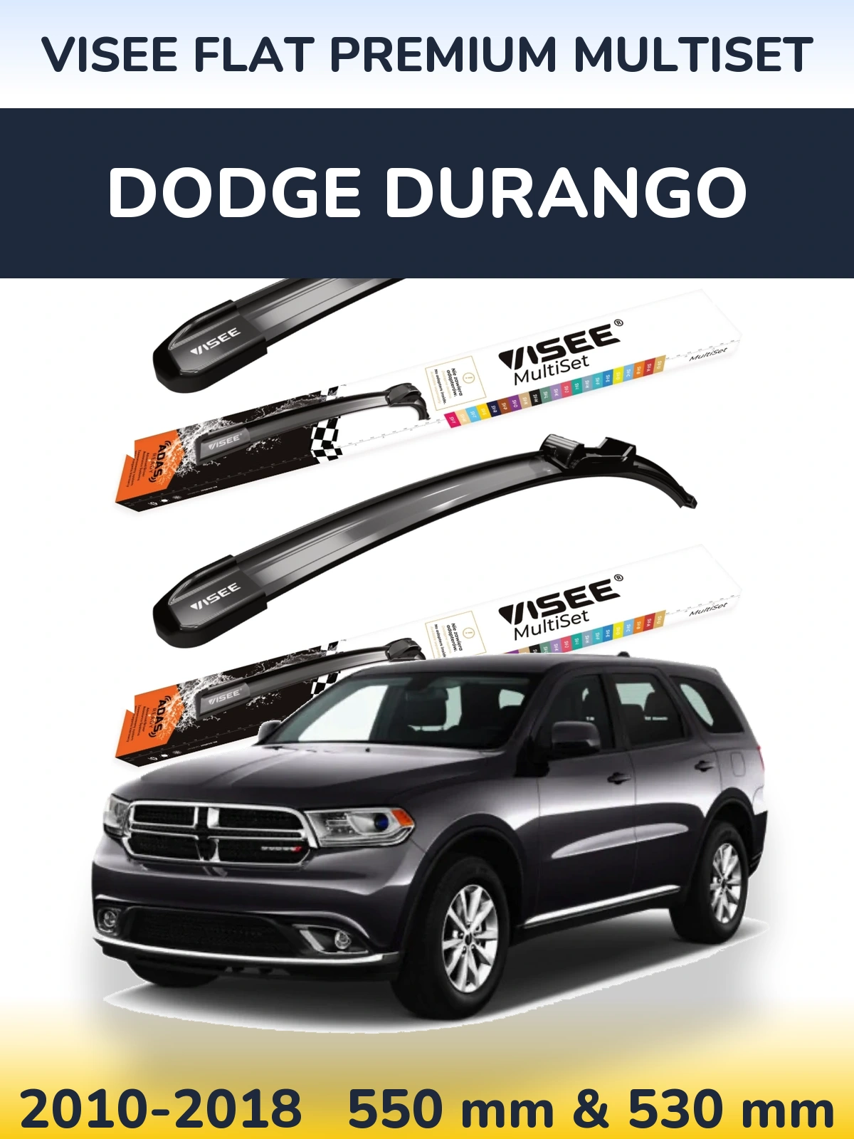 Комплект передніх щіток VISEE FLAT PREMIUM MultiSet 550 & 530 мм для Dodge Durango 2010-2018