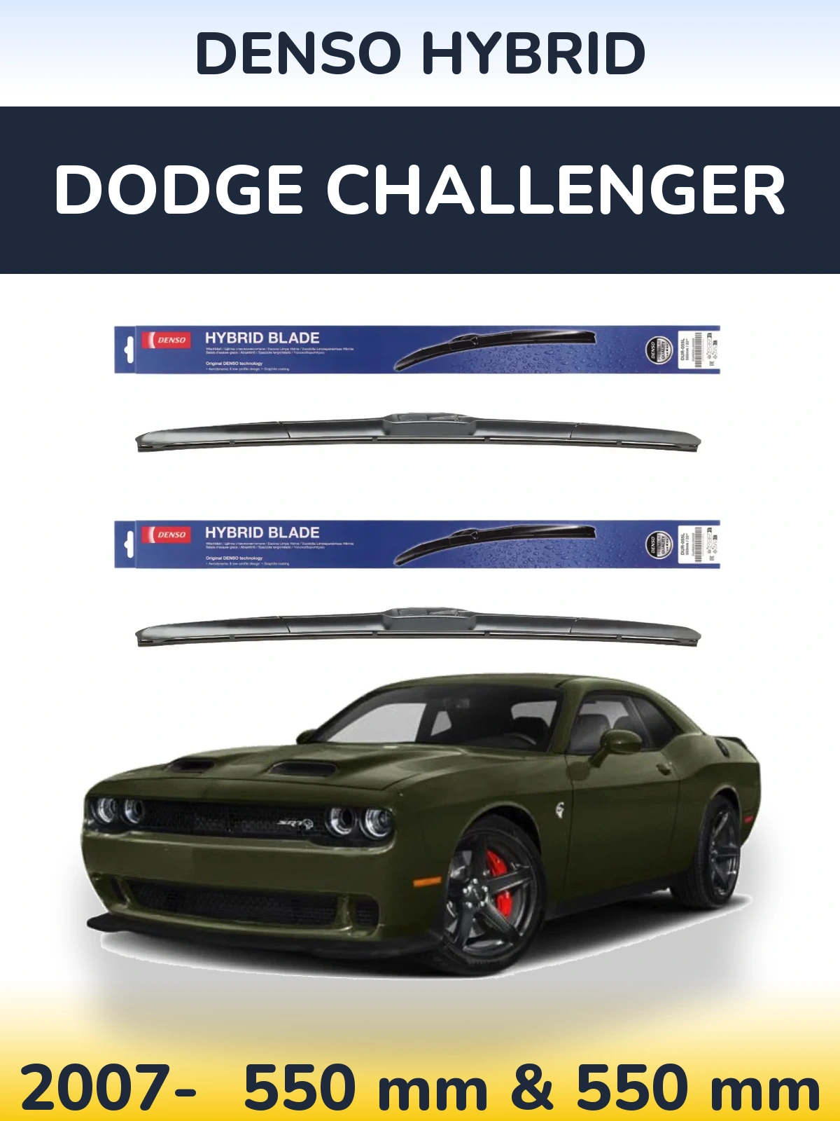 Front wiper blade set Denso Hybrid 550 & 550 mm for Dodge Challenger 2007-2026