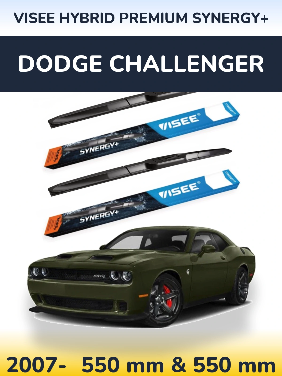 Front wiper blade set VISEE HYBRID PREMIUM SYNERGY+ 550 & 550 mm for Dodge Challenger 2007-2026