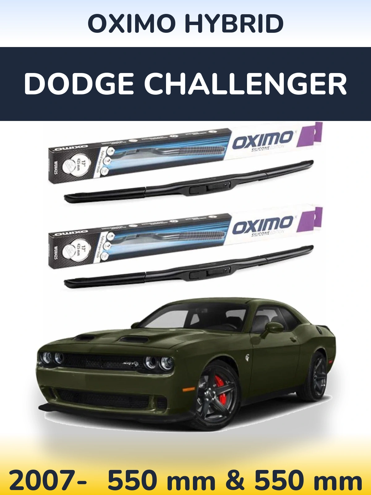Комплект передних дворников Oximo Hybrid 550 & 550 мм для Dodge Challenger 2007-2026