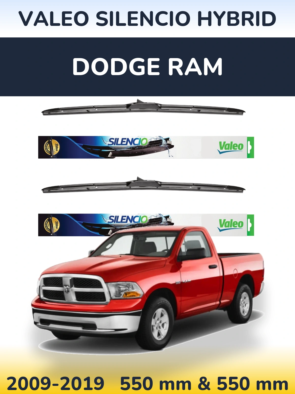 Комплект передних дворников Valeo Silencio Hybrid 550 & 550 мм для Dodge RAM 2009-2019