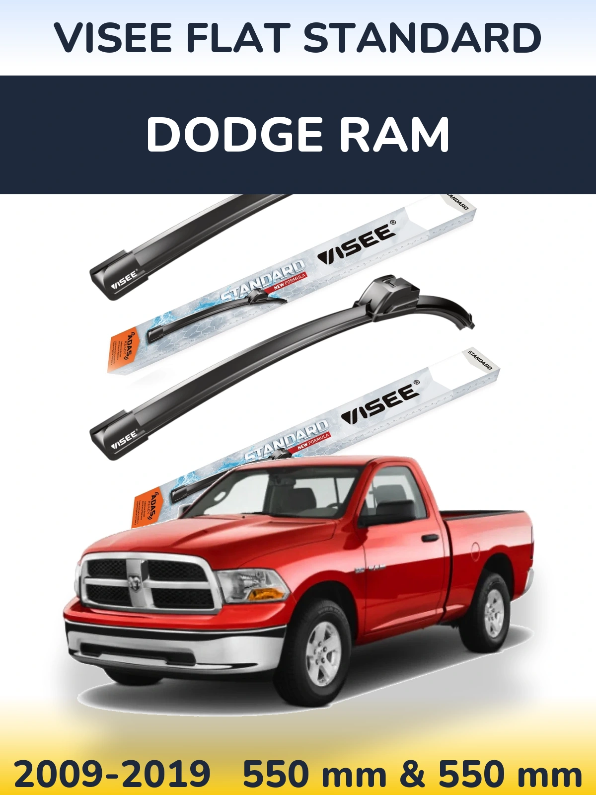 Комплект передних дворников VISEE FLAT STANDARD 550 & 550 мм для Dodge RAM 2009-2019
