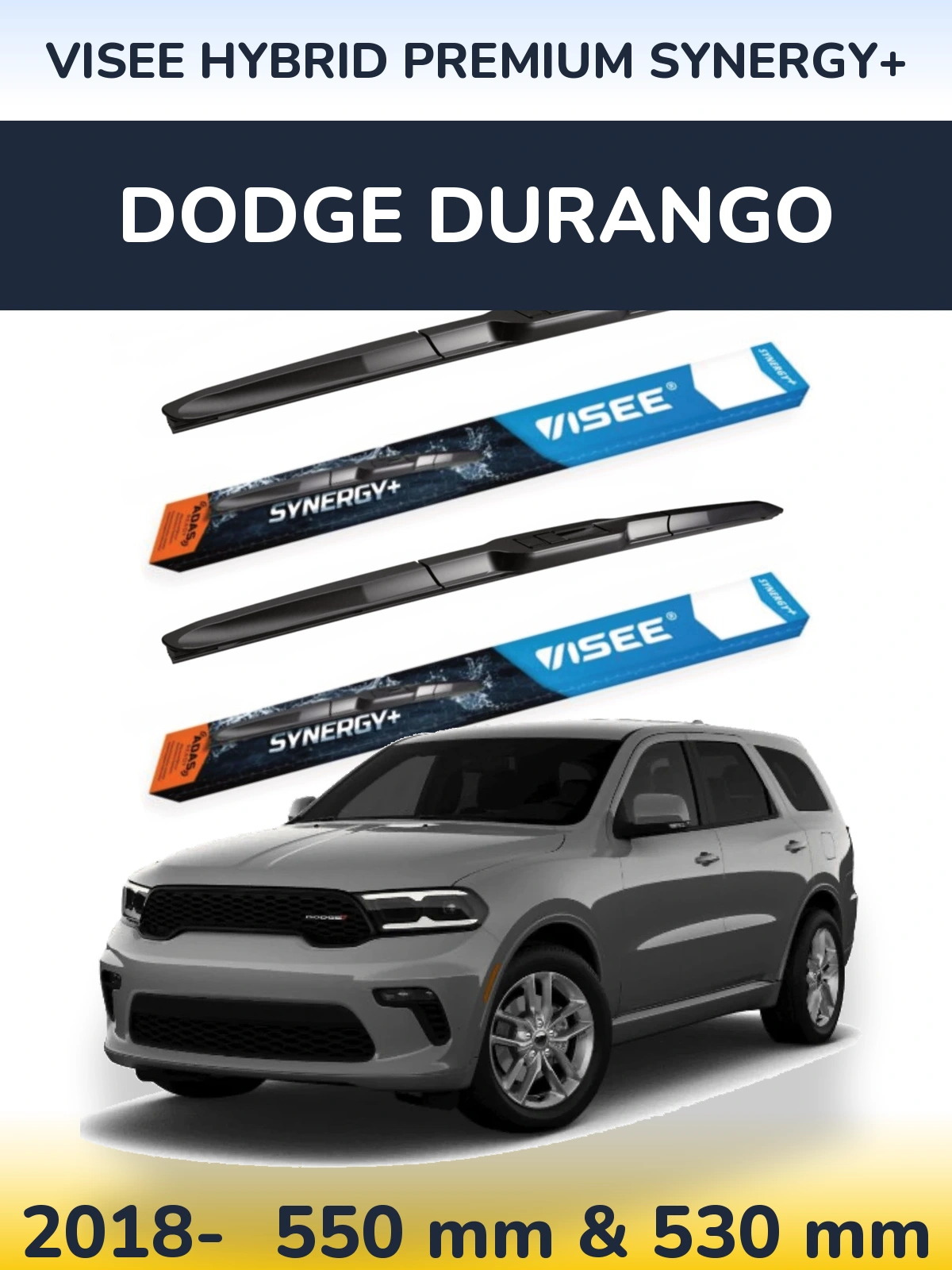 Front wiper blade set VISEE HYBRID PREMIUM SYNERGY+ 550 & 530 mm for Dodge Durango 2018-2026