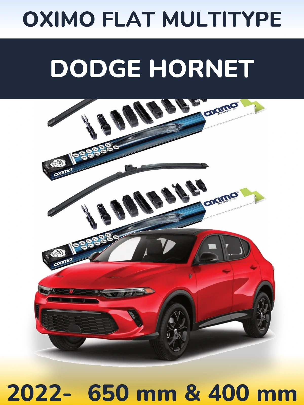 Front wiper blade set Oximo Flat MultiTipse 650 & 400 mm for Dodge Hornet 2022-2026