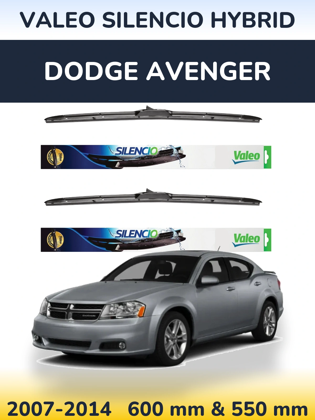 Комплект передніх щіток Valeo Silencio Hybrid 600 & 550 мм для Dodge Avenger 2007-2014