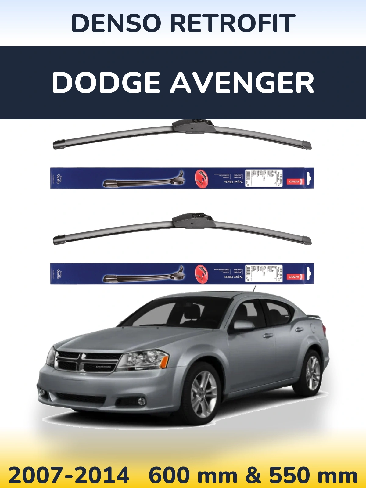 Front wiper blade set Denso Retrofit 600 & 550 mm for Dodge Avenger 2007-2014