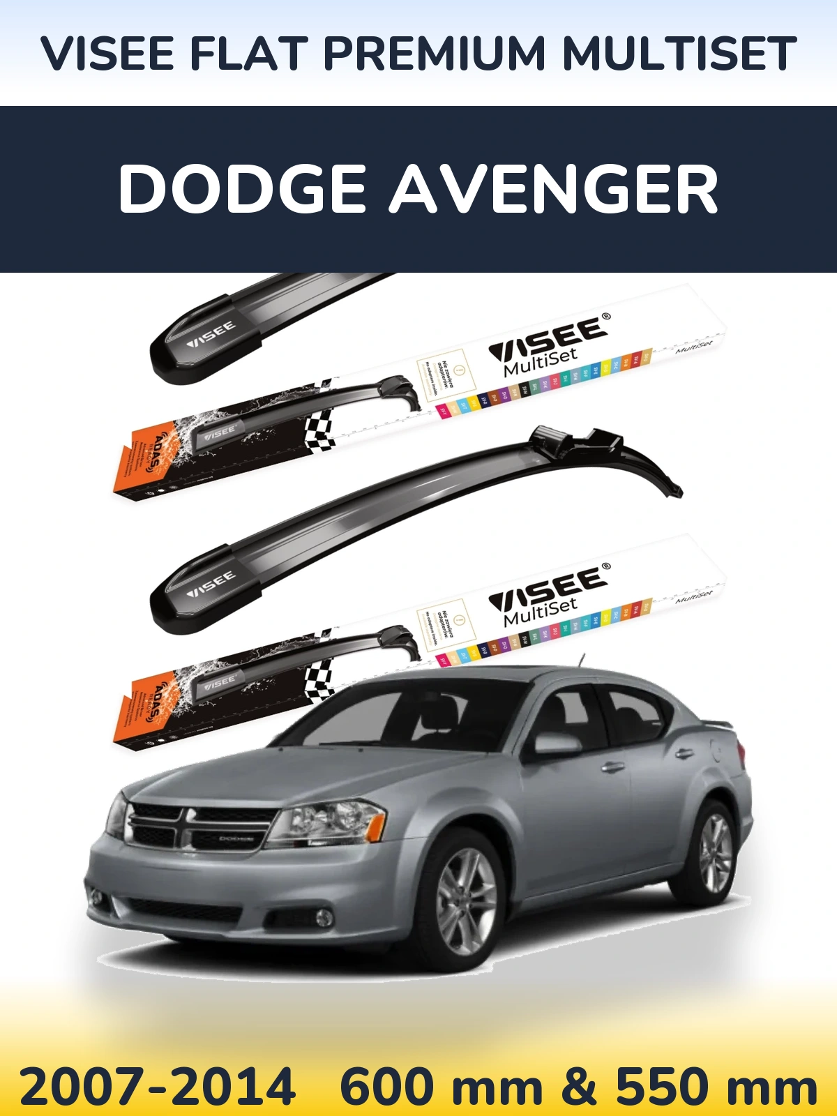 Front wiper blade set VISEE FLAT PREMIUM MultiSet 600 & 550 mm for Dodge Avenger 2007-2014