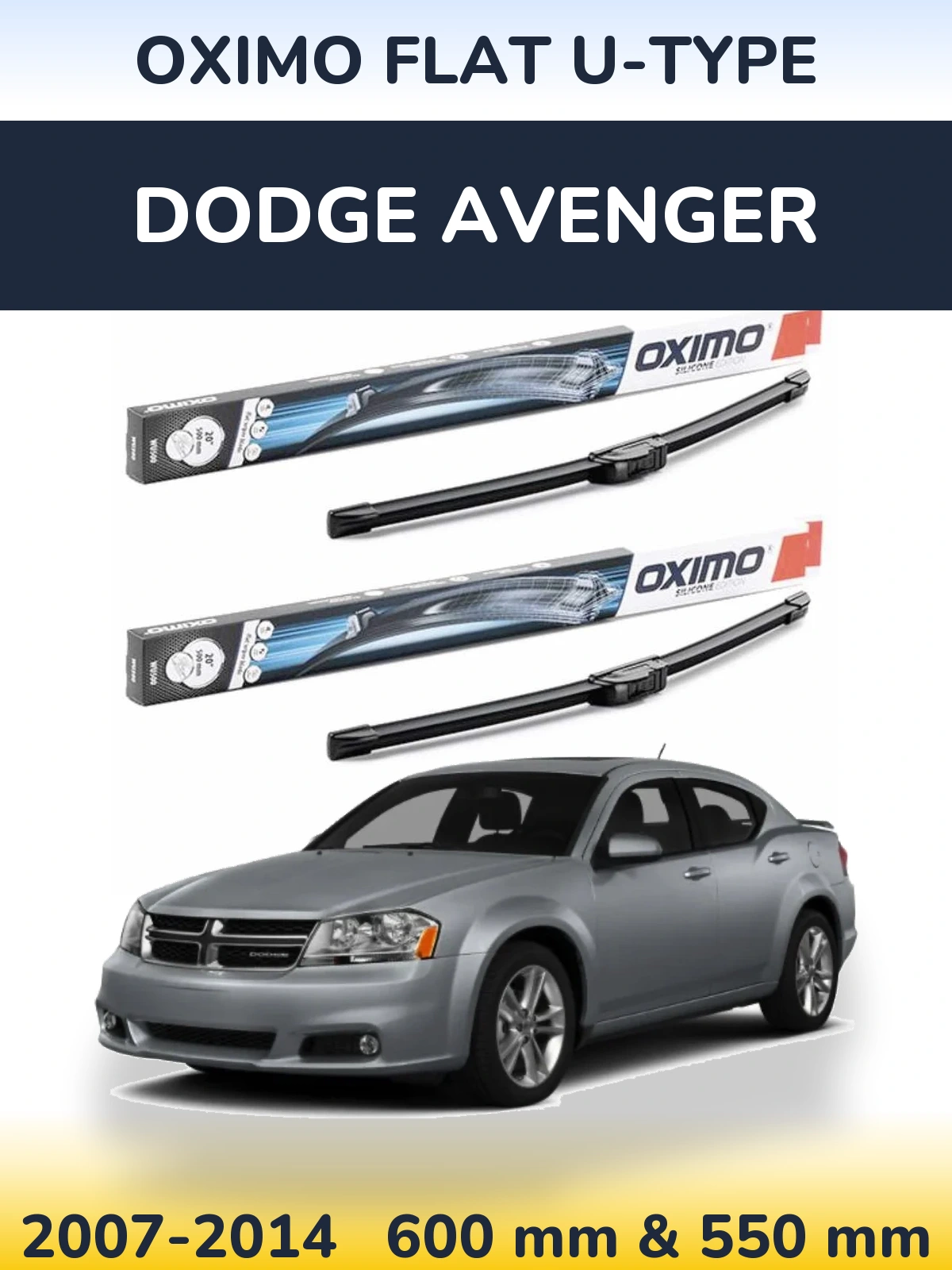 Front wiper blade set Oximo Flat U-type 600 & 550 mm for Dodge Avenger 2007-2014