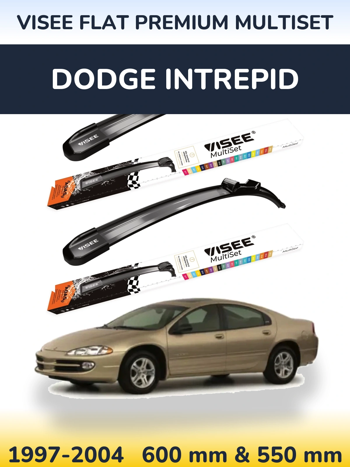 Front wiper blade set VISEE FLAT PREMIUM MultiSet 600 & 550 mm for Dodge Intrepid 1997-2004