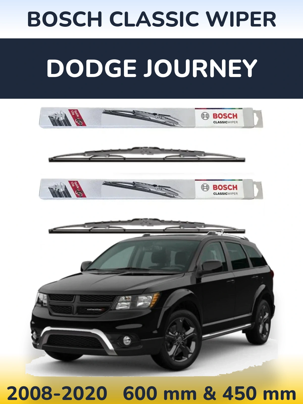 Front wiper blade set BOSCH Classic Wiper 600 & 450 mm for Dodge Journey 2008-2020
