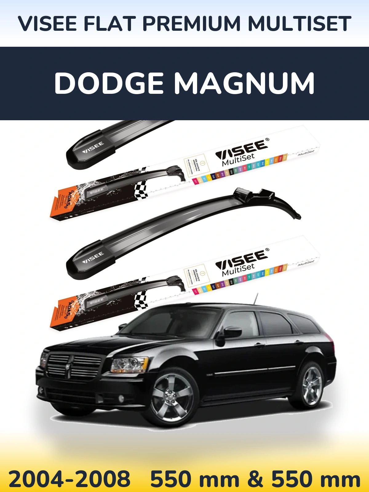 Front wiper blade set VISEE FLAT PREMIUM MultiSet 550 & 550 mm for Dodge Magnum 2004-2008