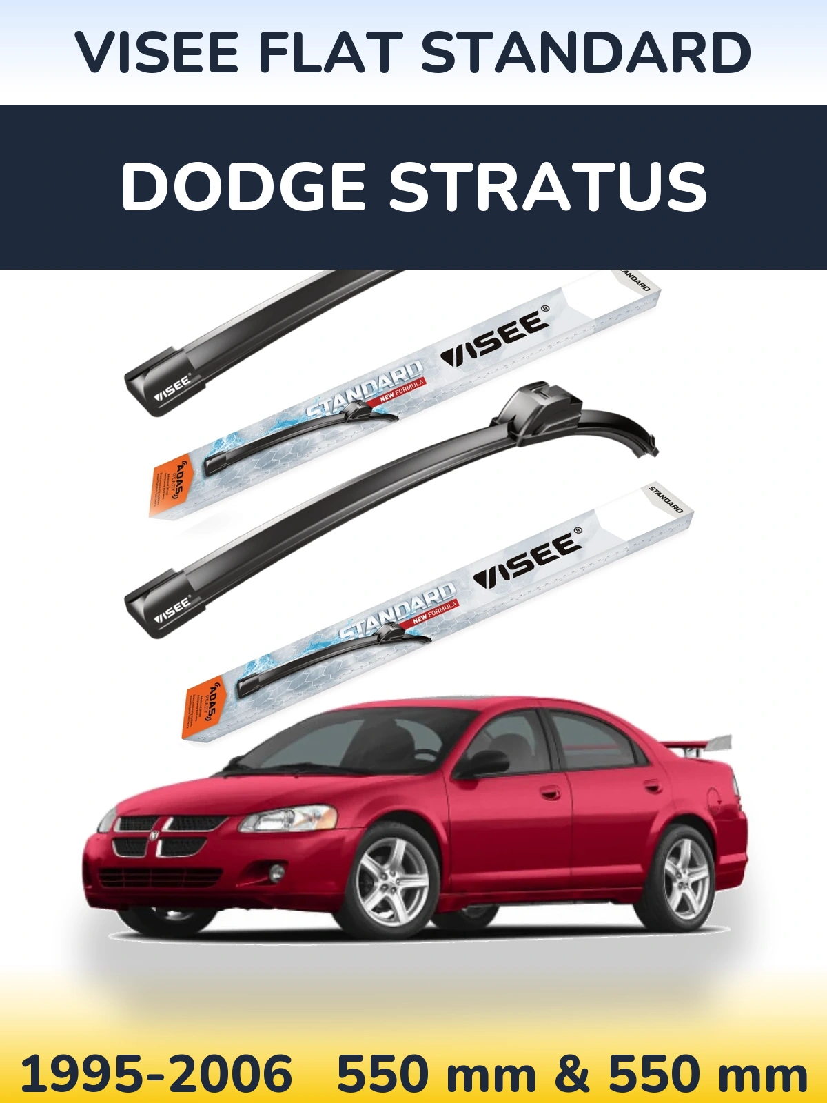 Front wiper blade set VISEE FLAT STANDARD 550 & 550 mm for Dodge Stratus 1995-2006