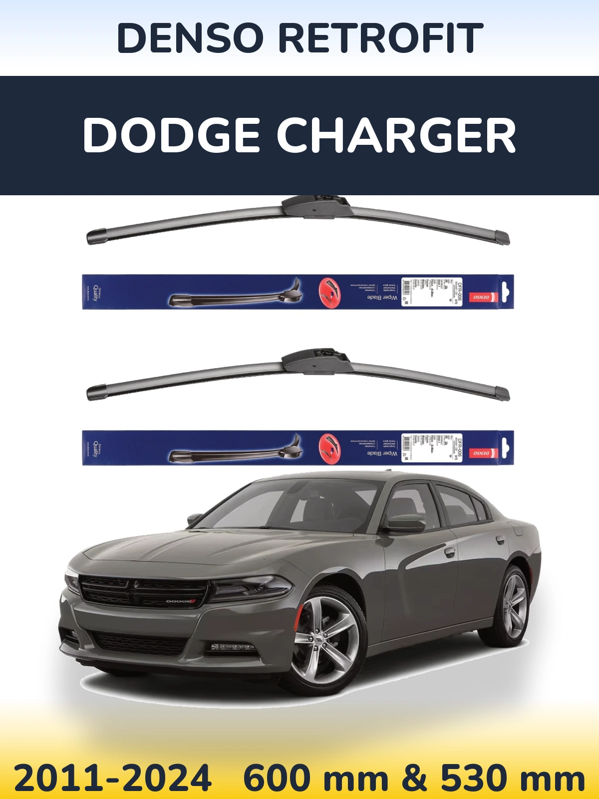 Front wiper blade set Denso Retrofit 600 & 530 mm for Dodge Charger 2011-2024