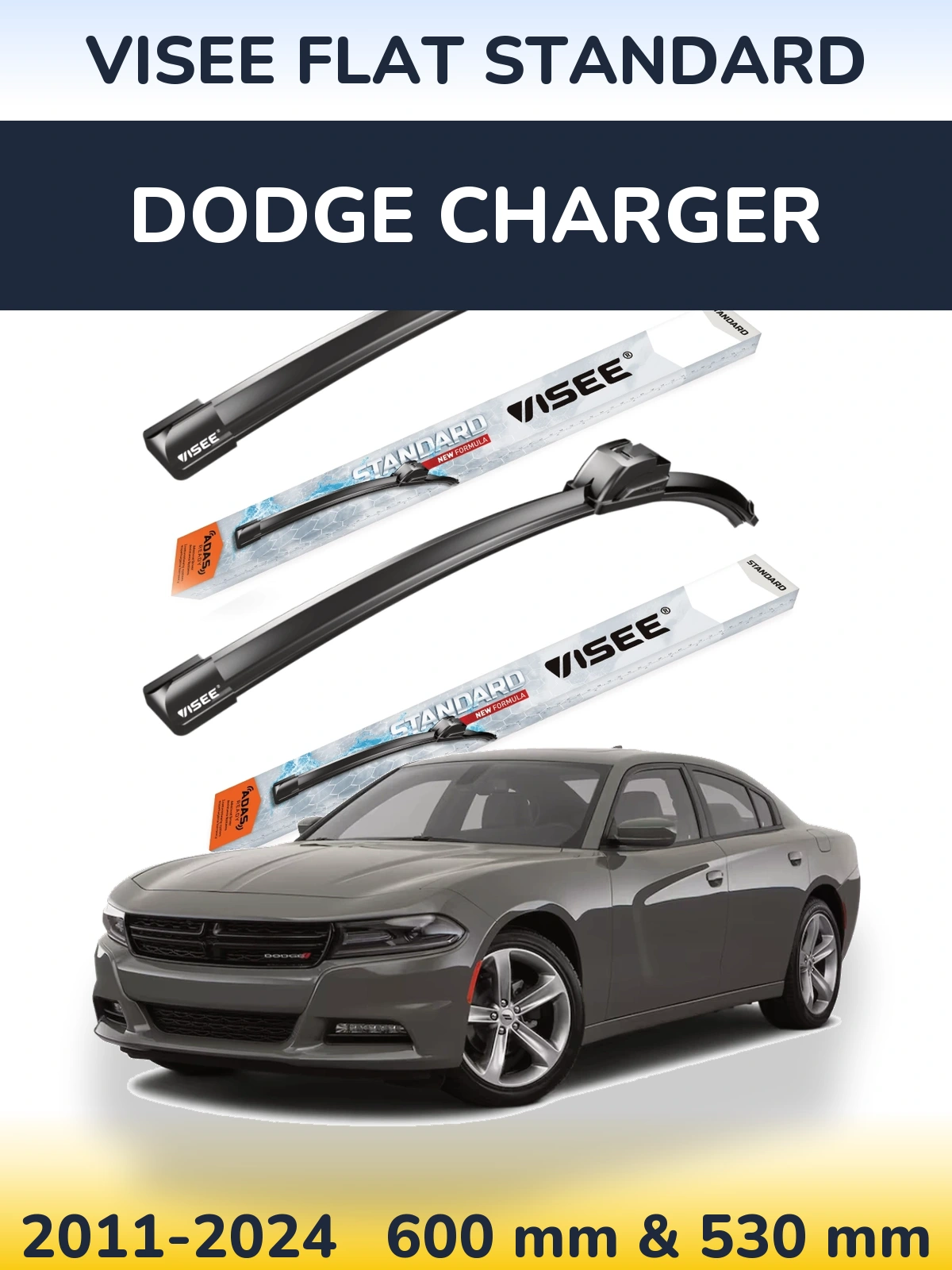 Комплект передніх щіток VISEE FLAT STANDARD 600 & 530 мм для Dodge Charger 2011-2024
