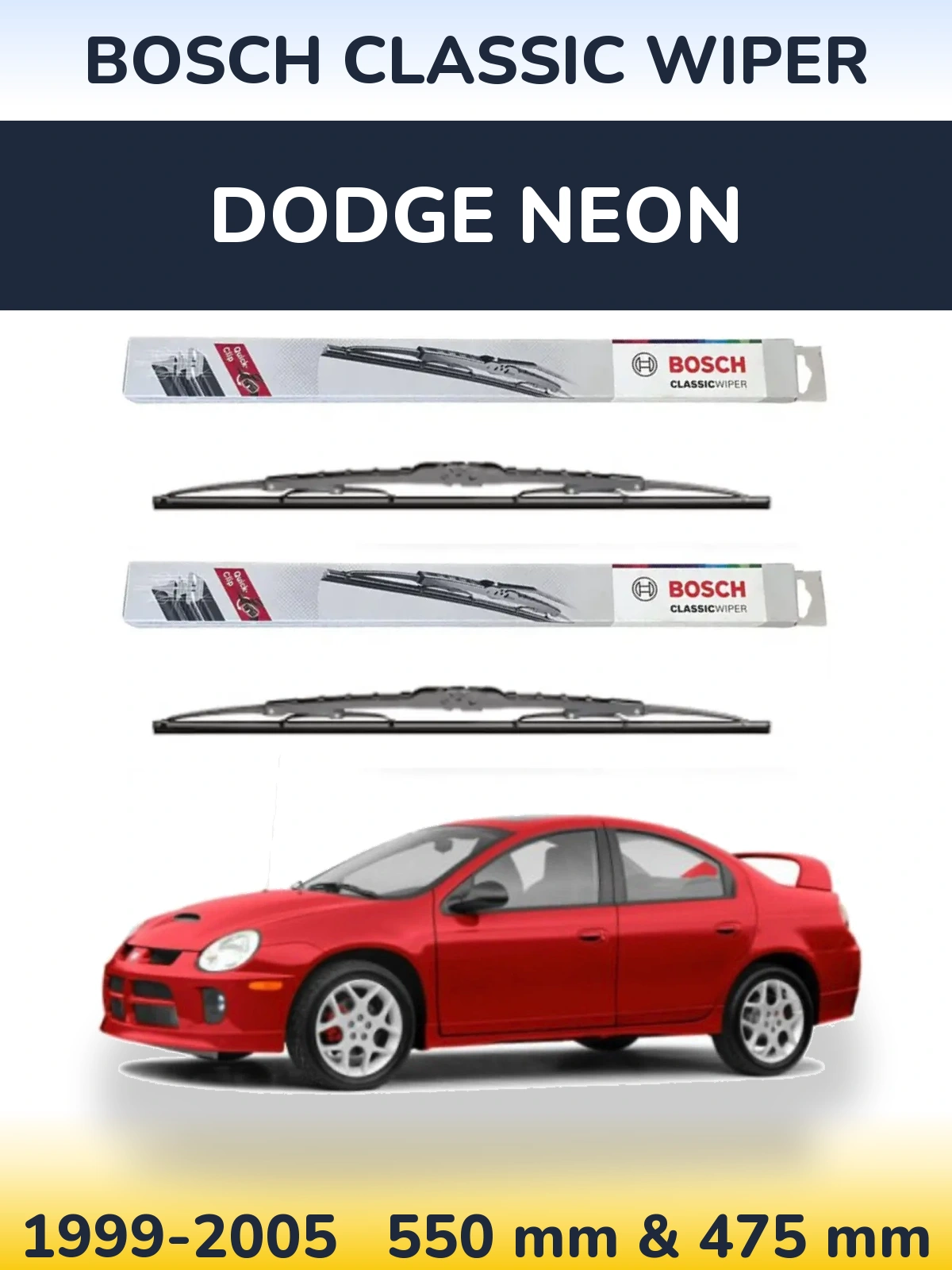 Front wiper blade set BOSCH Classic Wiper 550 & 475 mm for Dodge Neon 1999-2005